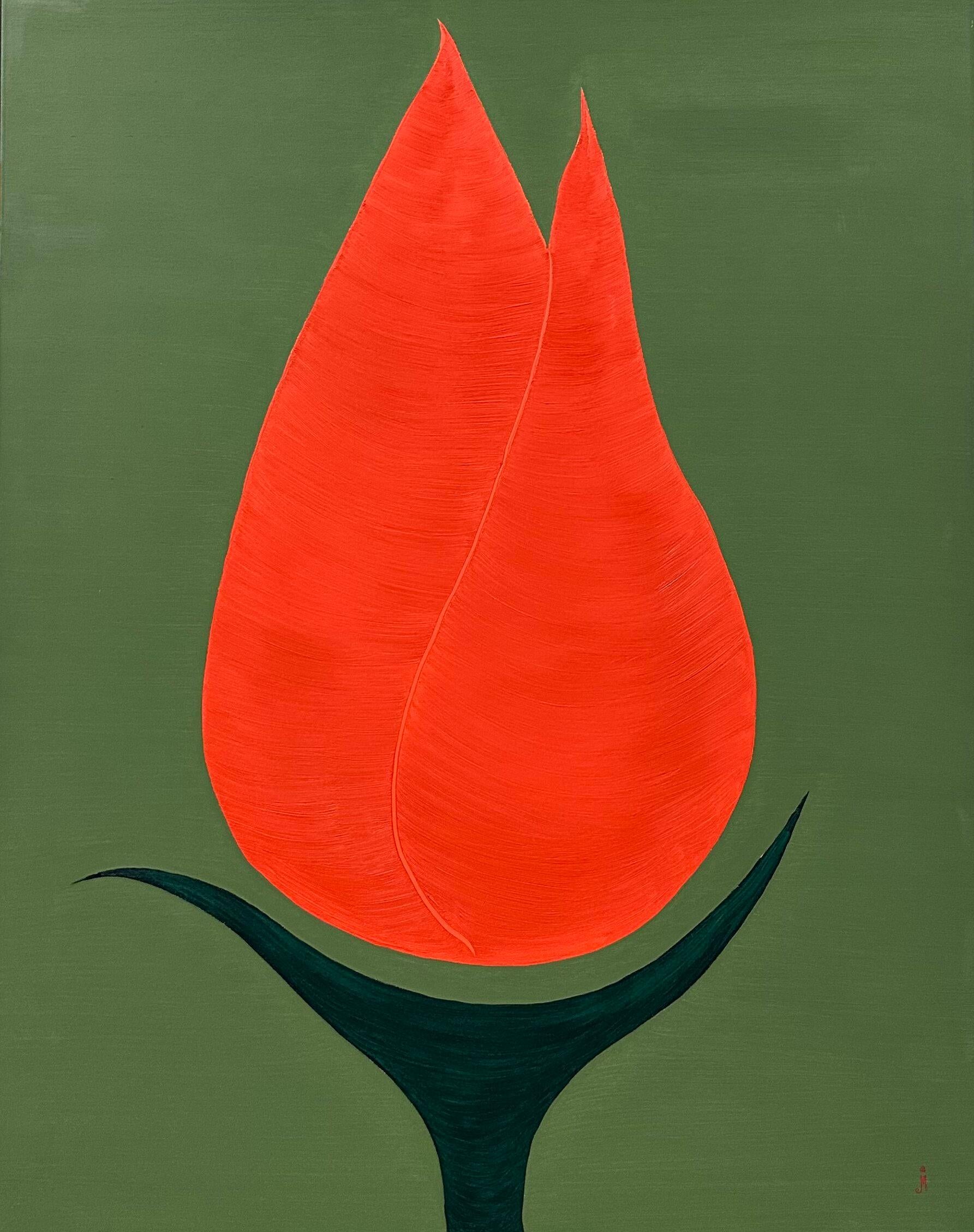 Red Tulip - Painting by J. Oscar Molina
