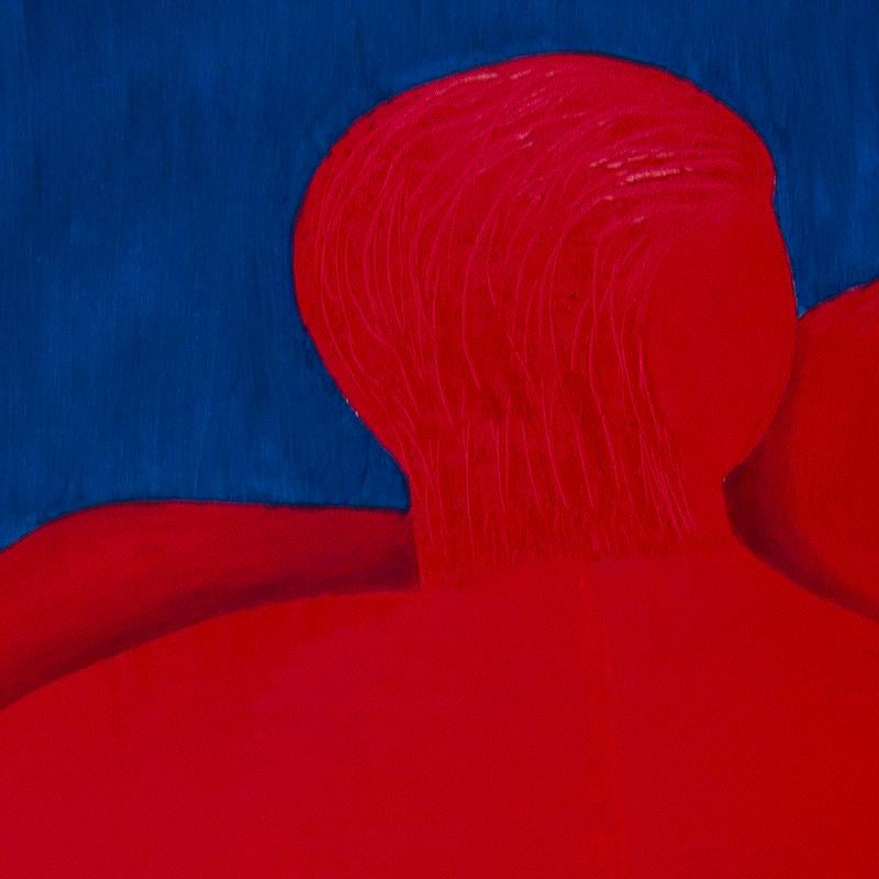 Stage IV Man - Red Figurative Painting by J. Oscar Molina