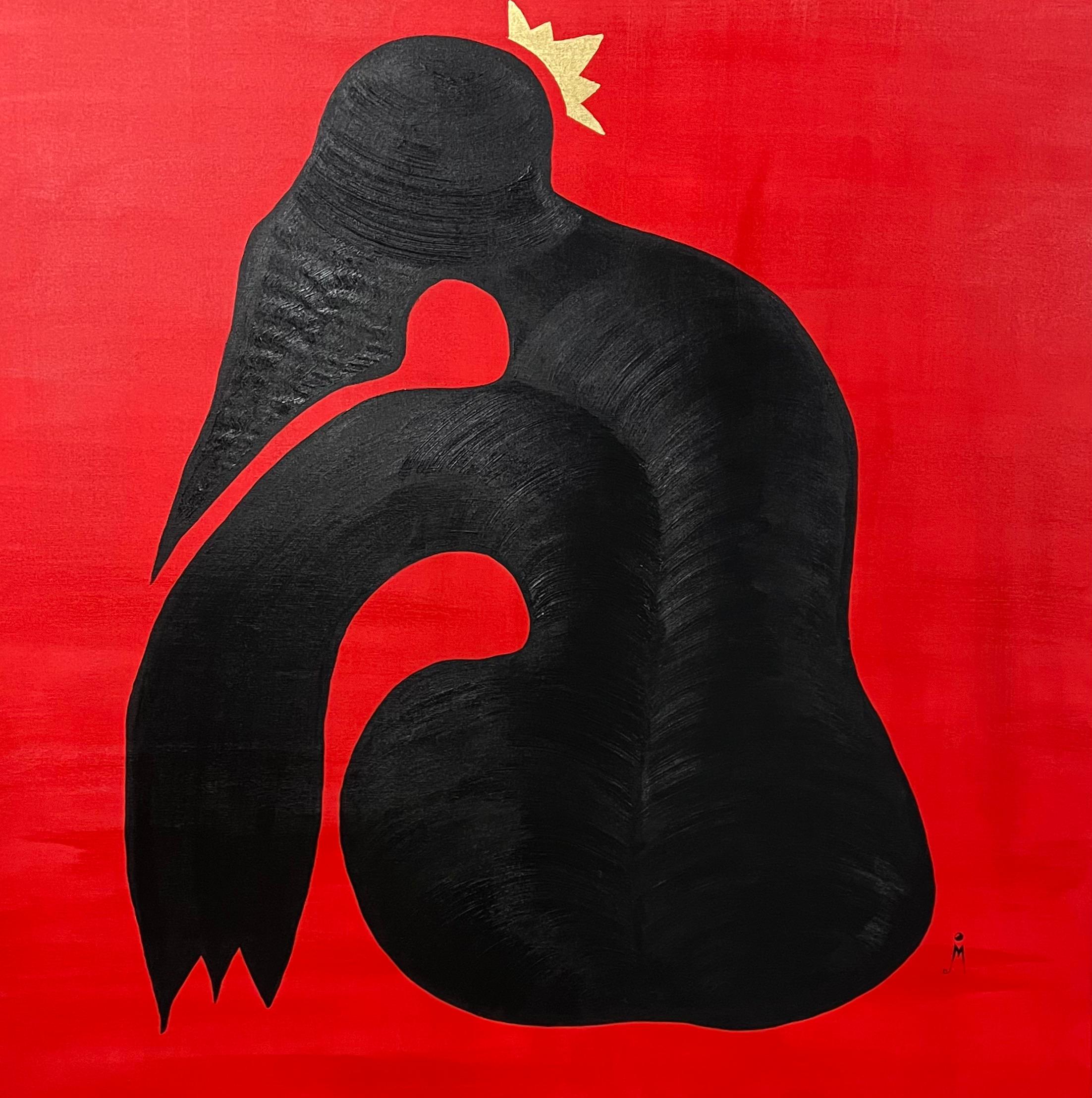 J. Oscar Molina Figurative Painting - Stages of Love: Her on Black with Gold Crown over Red #1