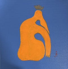 Stages of Love: Her on Orange with Gold Crown over Light Blue