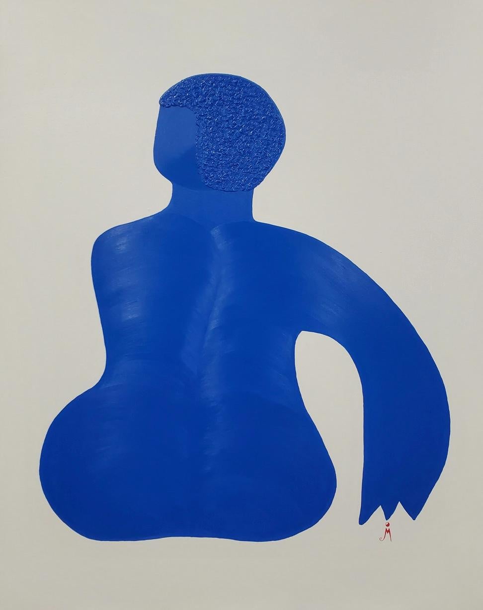 J. Oscar Molina Figurative Painting - Stages of Love: Him on Cerulean Blue over White