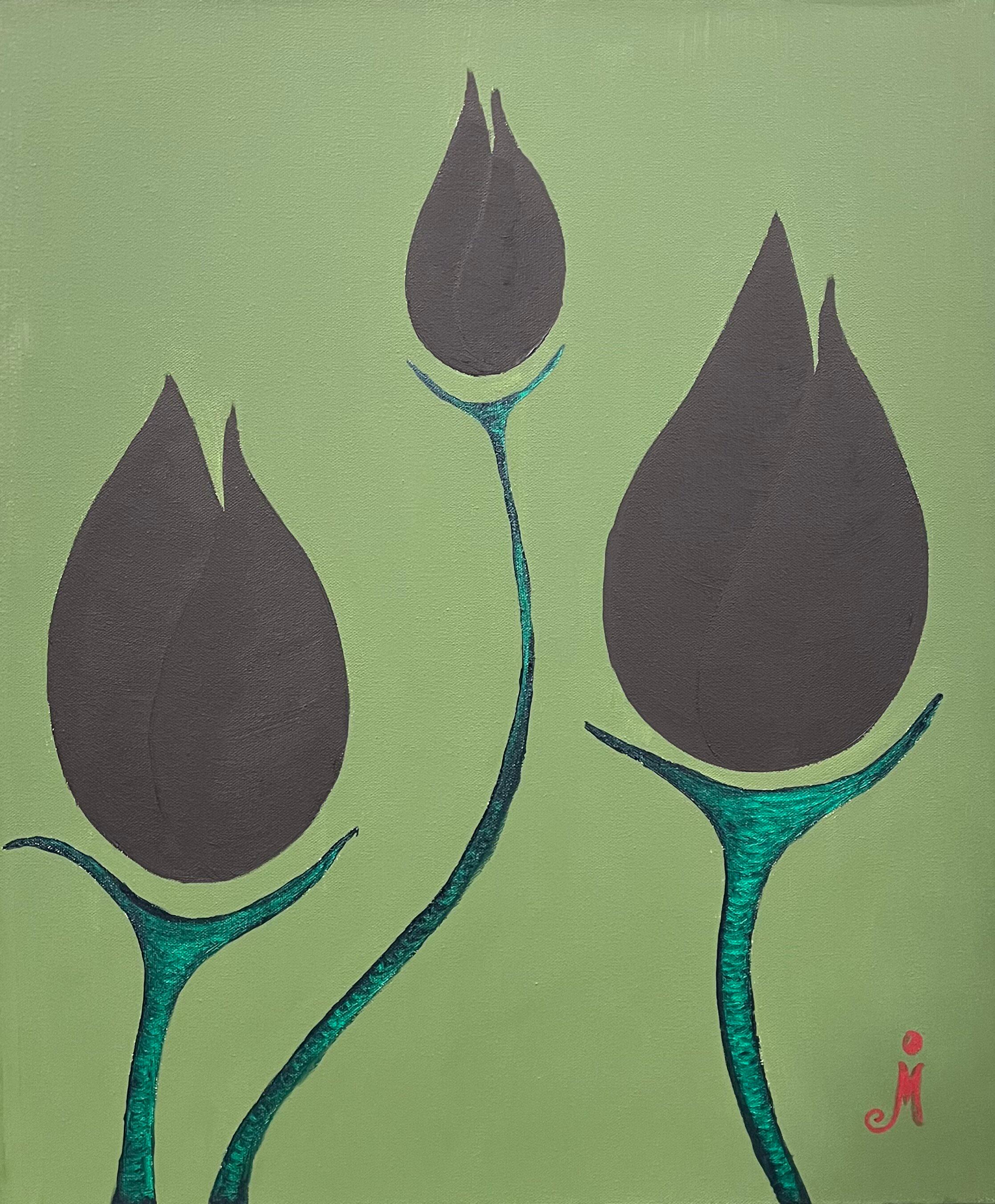 Tulipanes in Black - Painting by J. Oscar Molina
