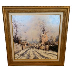 J P Dubord Original Large Canvas Painting of Winter Scene
