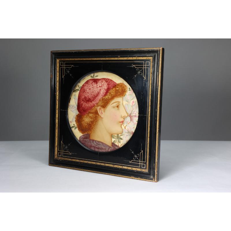 J P Hewitt. Aesthetic Movement circular plaque with a Pre-Raphaelite girls head. In Good Condition For Sale In London, GB