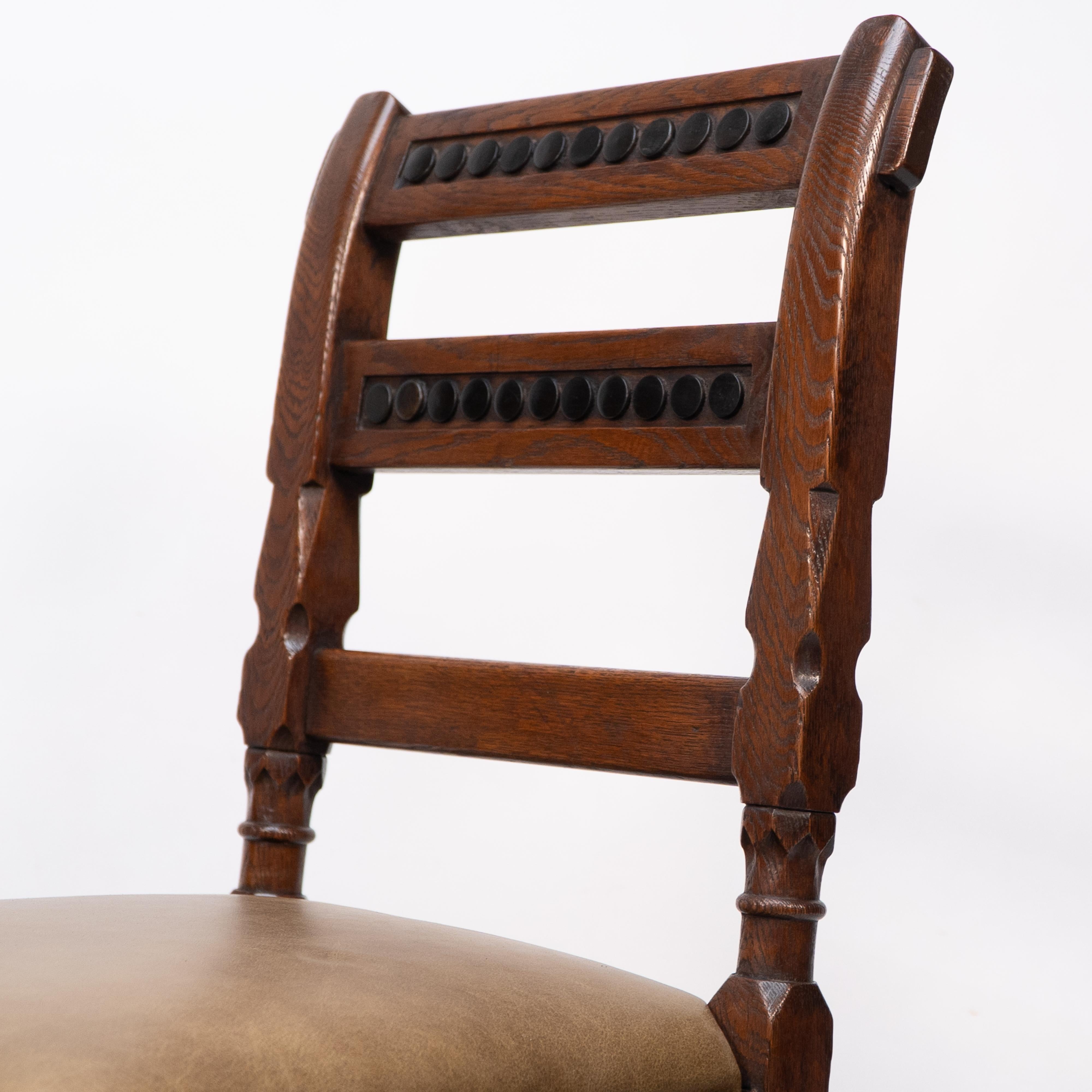 J P Seddon attri. An Aesthetic Movement oak side chair with ebonized circles For Sale 1