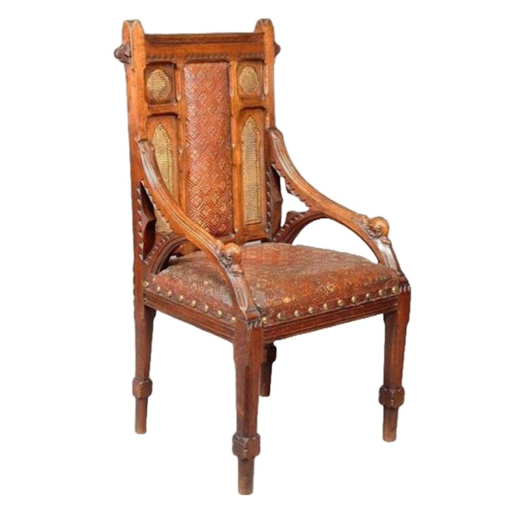 J P Seddon, Exhibited Crystal Palace 1851. Six Gothic Revival oak dining chairs For Sale 9