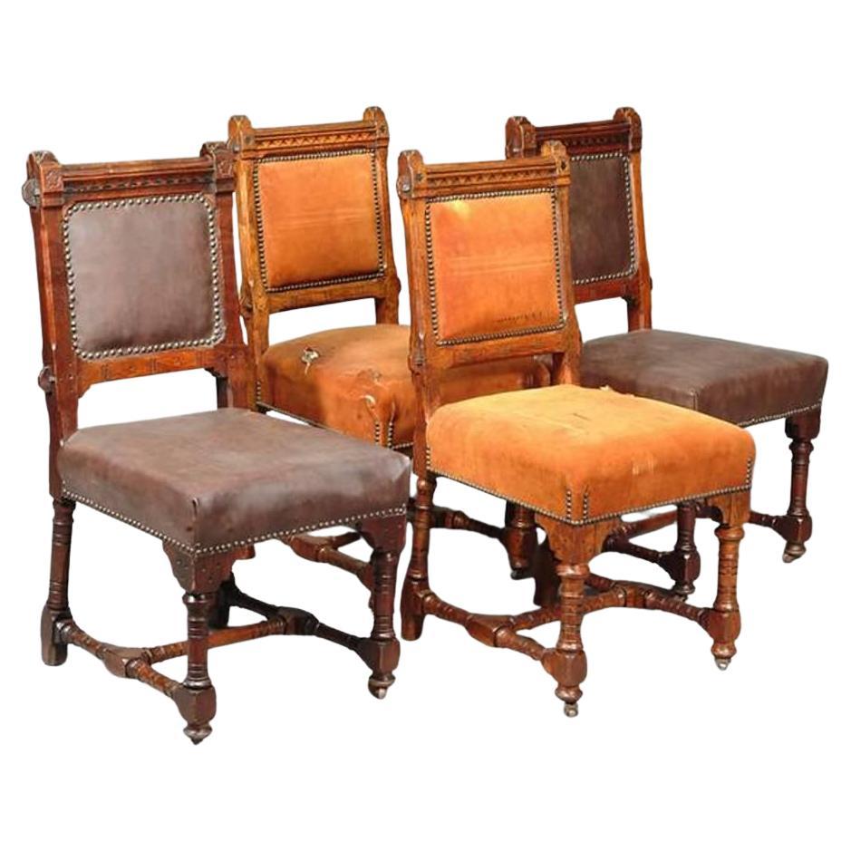 J P Seddon, Exhibited Crystal Palace 1851. Six Gothic Revival oak dining chairs