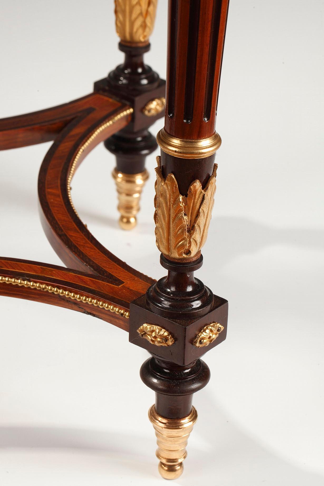 Gilt J-P. Tahan Attributed, Louis XVI Style Veneered Wood Jewel Table