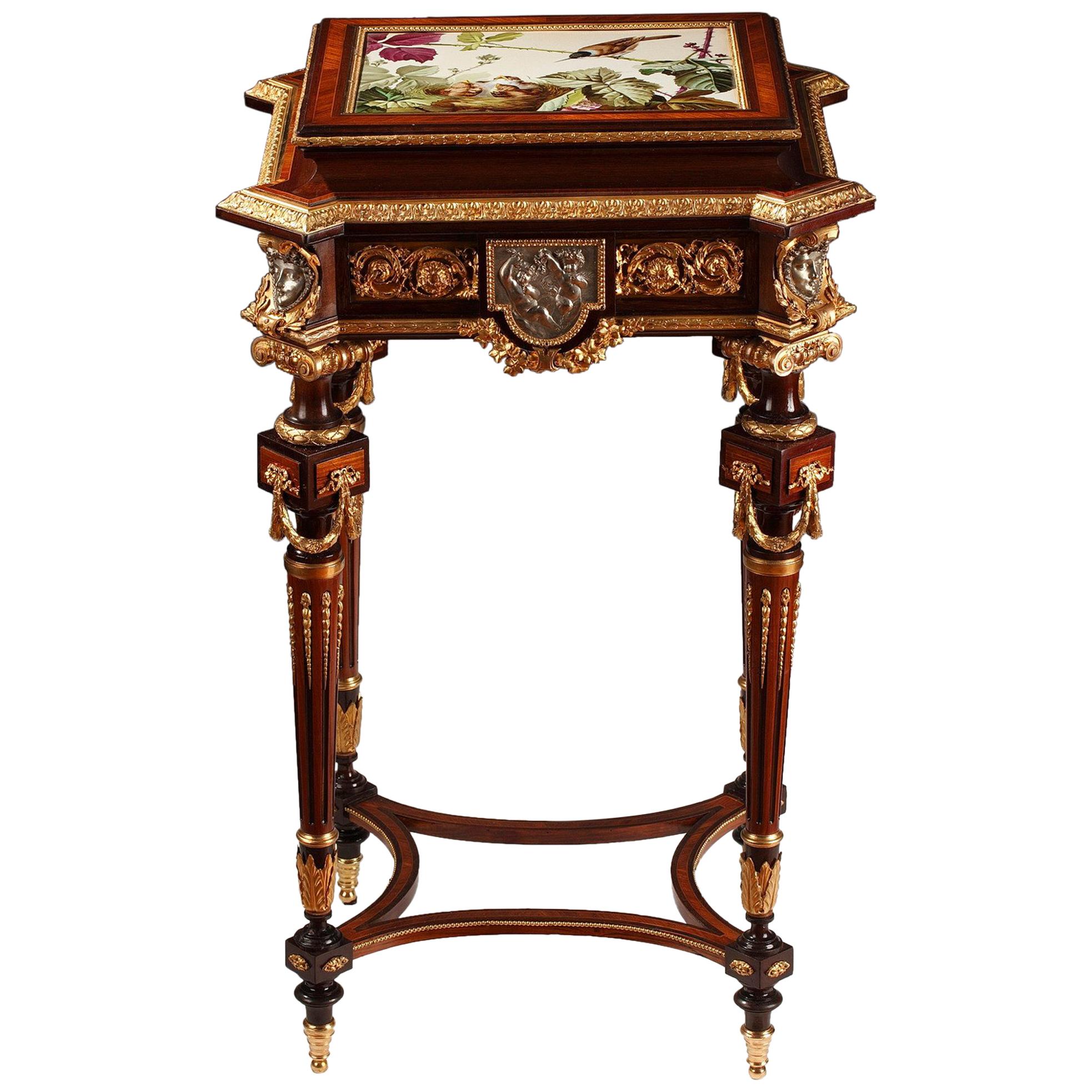 J-P. Tahan Attributed, Louis XVI Style Veneered Wood Jewel Table