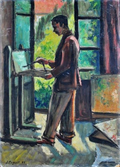 Artist at the Easel - Mid 20th Century French Impressionist Portrait Painting