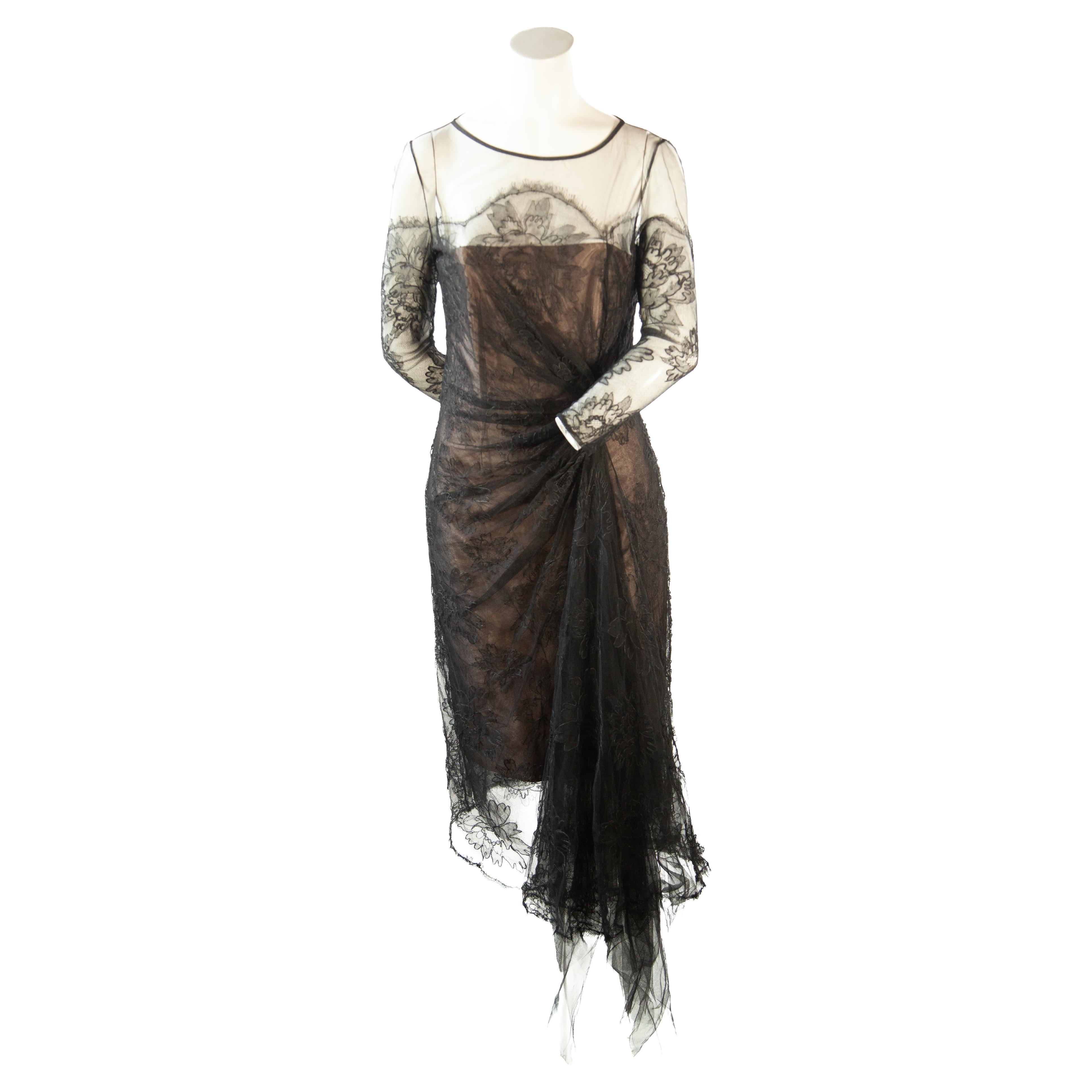 J. Perez Valette Black Lace Dress For Sale