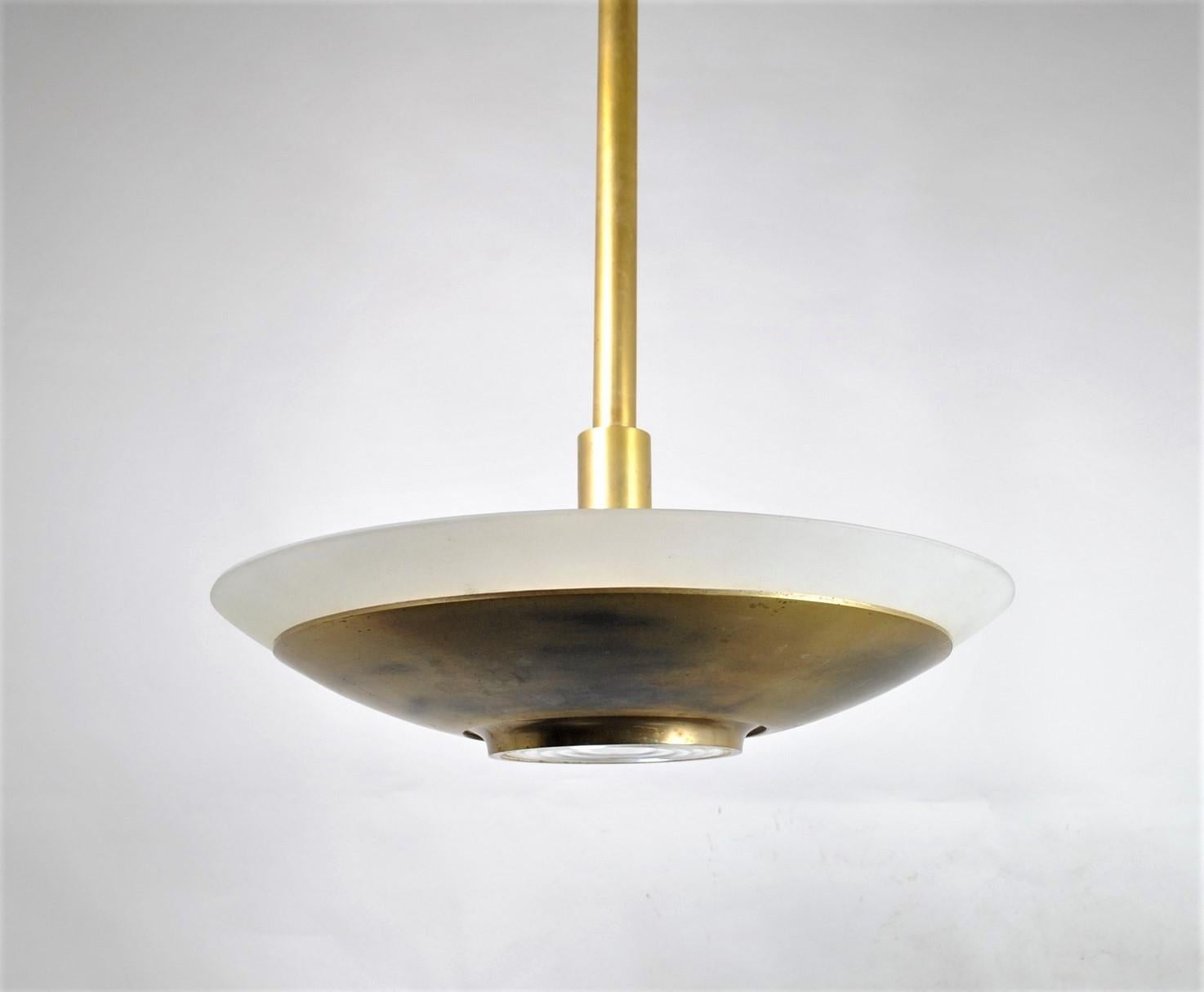 20th Century J Perzel, Large Chandelier In Brass And Glass, Art Deco, 1st Half Of The 20th Ce For Sale