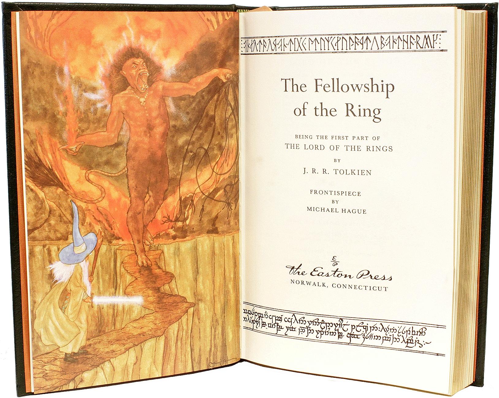 AUTHOR: TOLKIEN, J. R. R. 

TITLE: The Lord Of The Rings. (The Fellowship Of The Ring - The Two Towers - The Return Of The King).

PUBLISHER: Norwak, CT: The Easton Press, 1984.

DESCRIPTION: 3 vols., 8-7/8