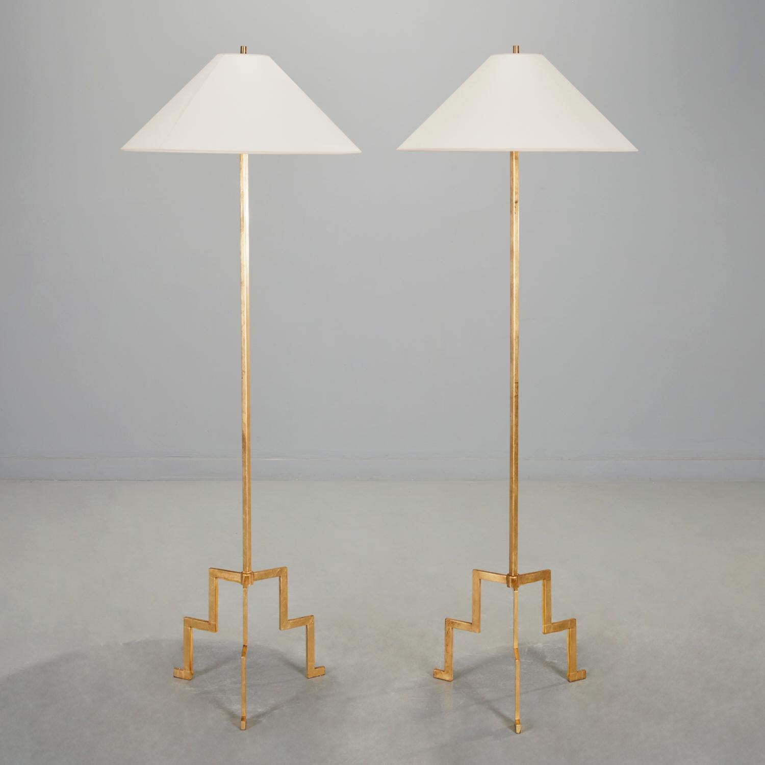 Contemporary J. Randall Powers for Visual Comfort - Gilded Iron Tripod Floor Lamp with Shade
