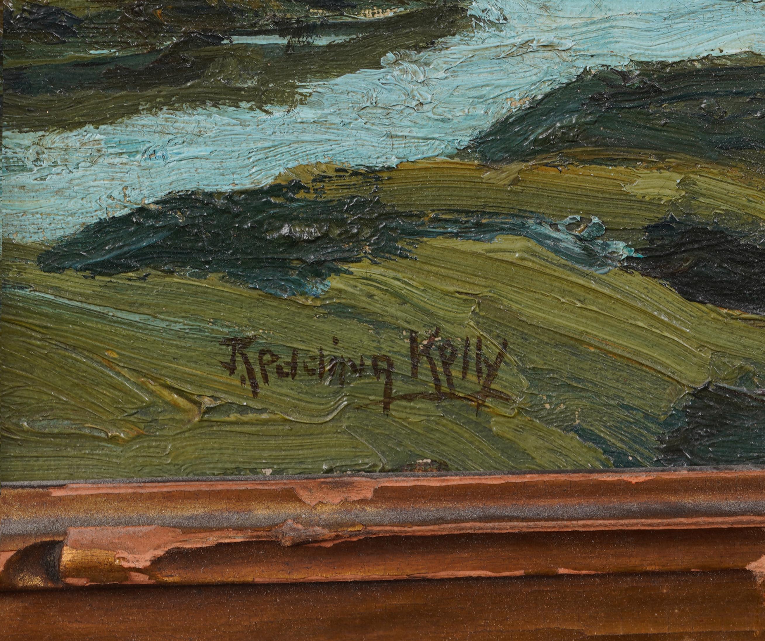 Antiguo paisaje marino impresionista americano Olas rompientes Pintura al óleo enmarcada en venta 2