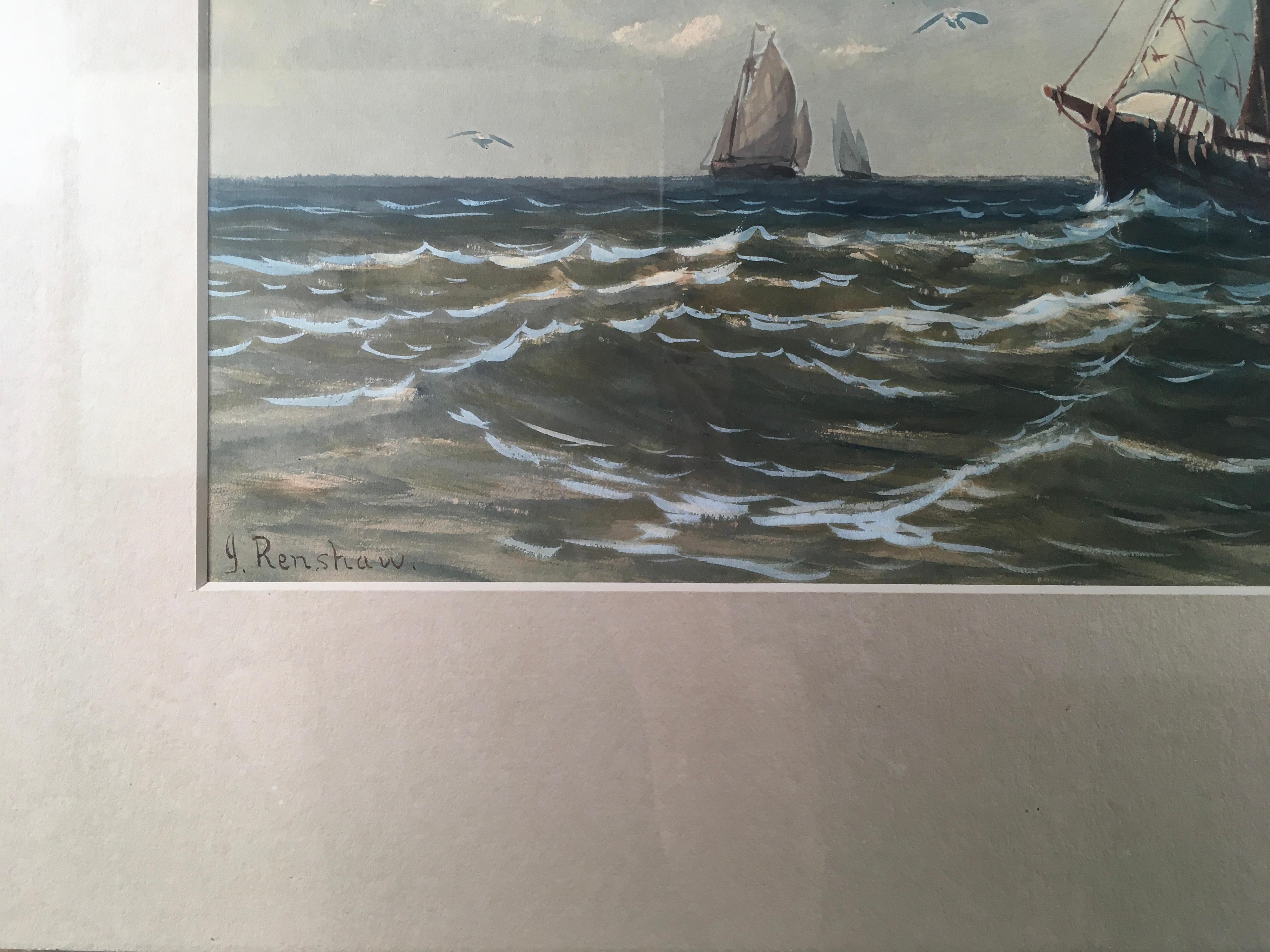 'Sailboats on Windy Waters', by J. Renshaw, Watercolor Painting For Sale 6