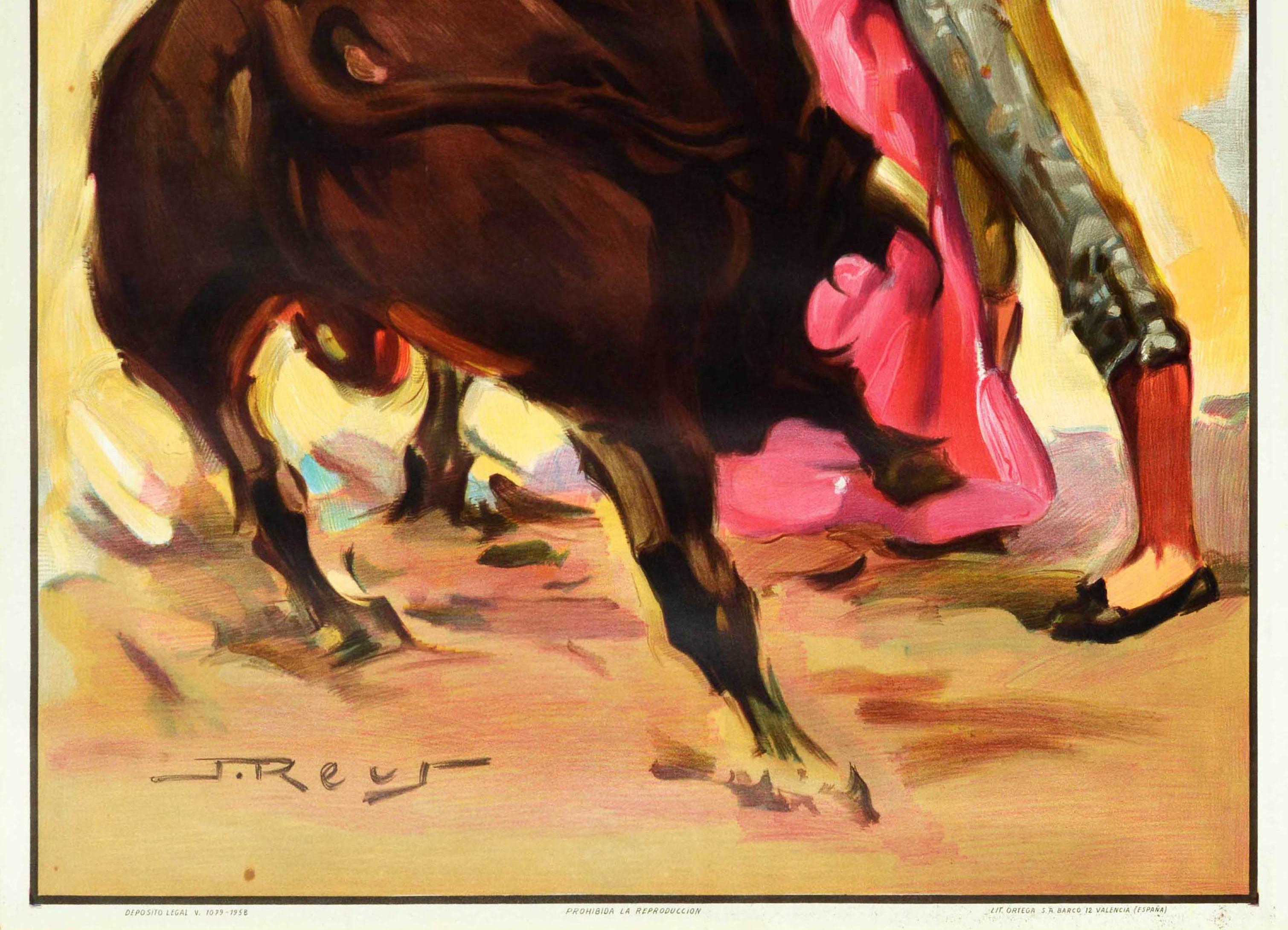 Poster di viaggio originale d'epoca Fly Iberia Airline Spagna Corrida Matador Arte - Print Beige di J. Reus