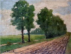 Barbizon School Landscape, The Poplar Trees, Late 19th Century Oil on Wood Panel