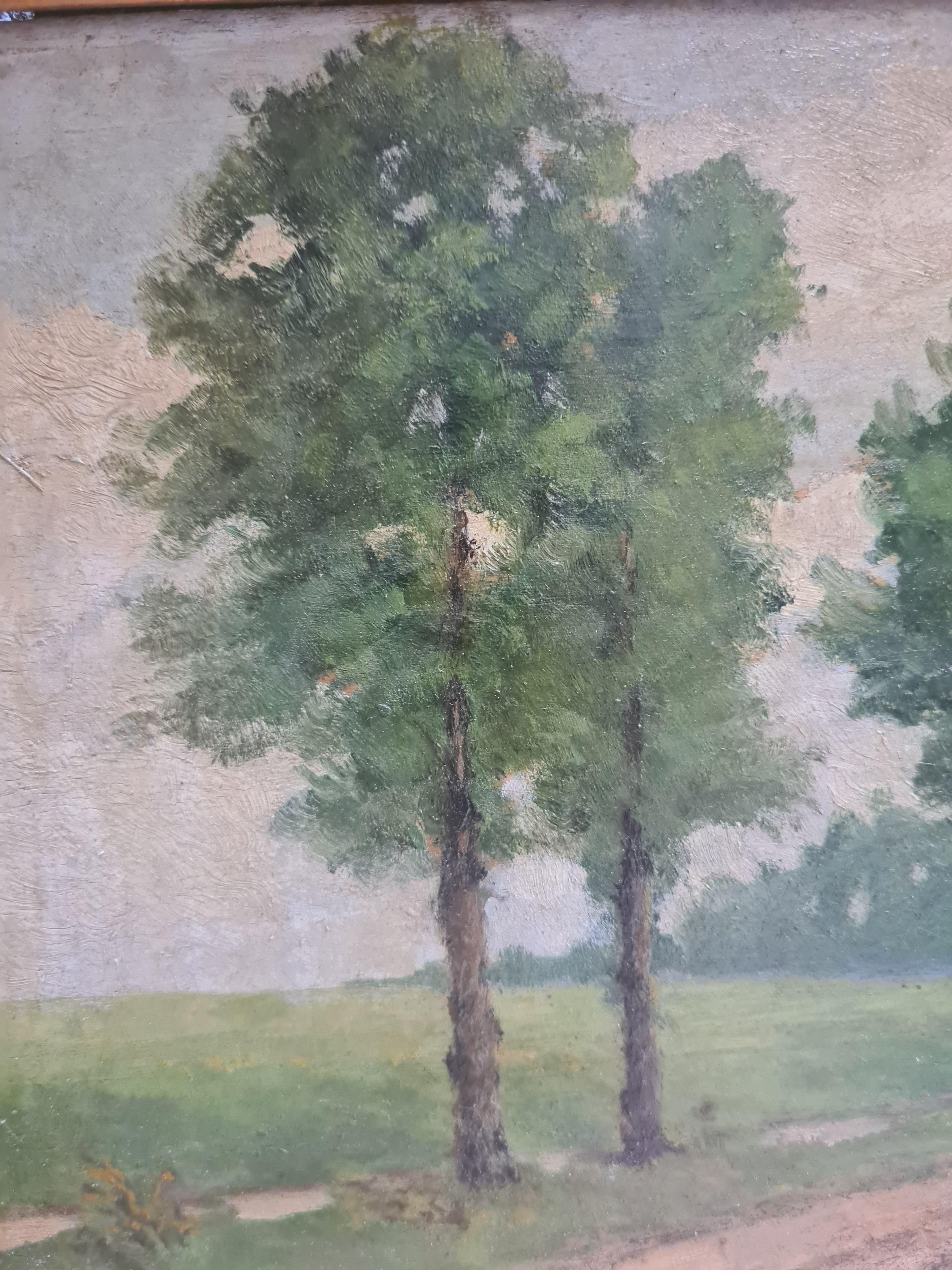 Paesaggio della Scuola di Barbizon, I pioppi. Olio su pannello di Wood. 1