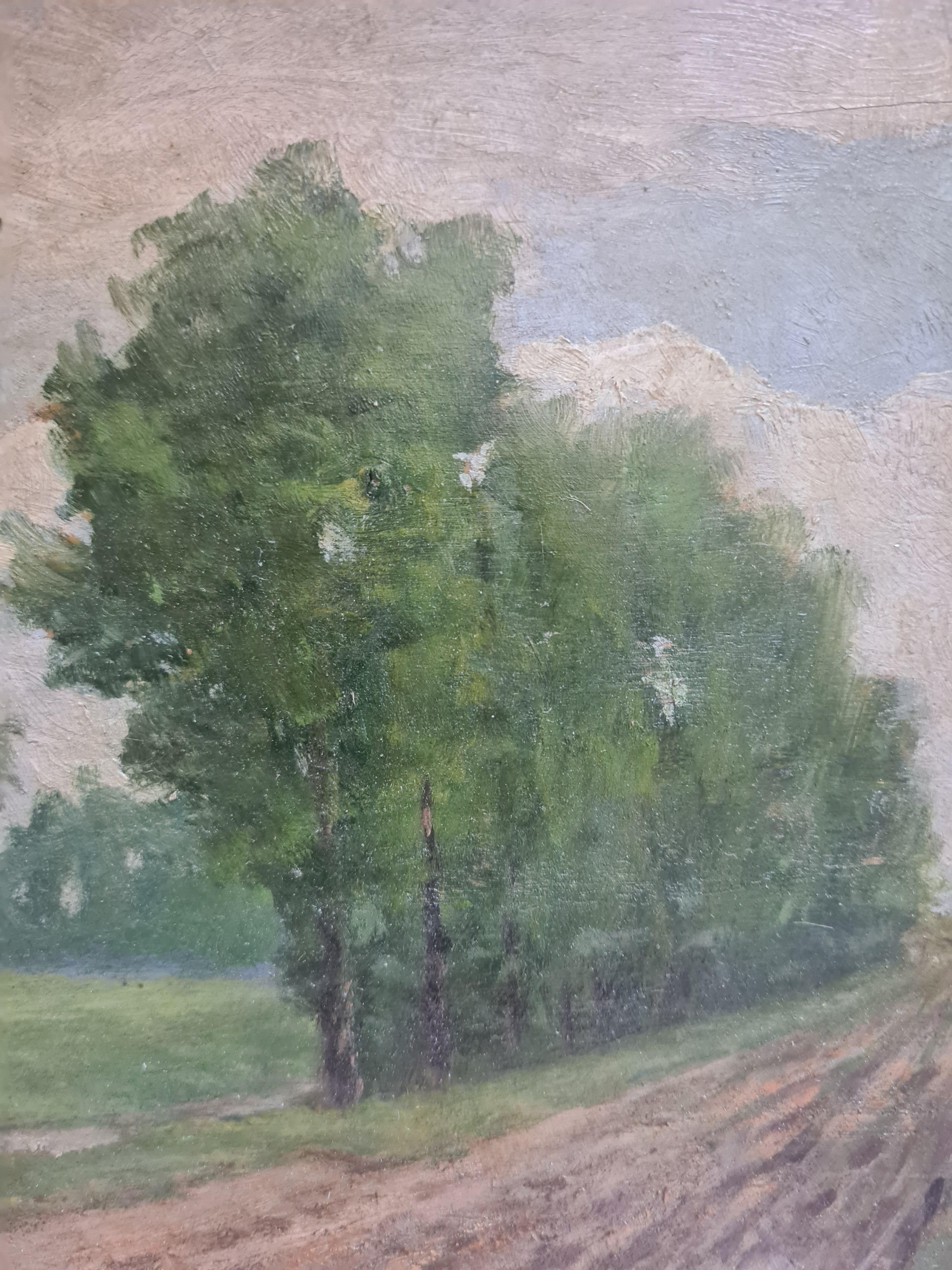 Paesaggio della Scuola di Barbizon, I pioppi. Olio su pannello di Wood. 2