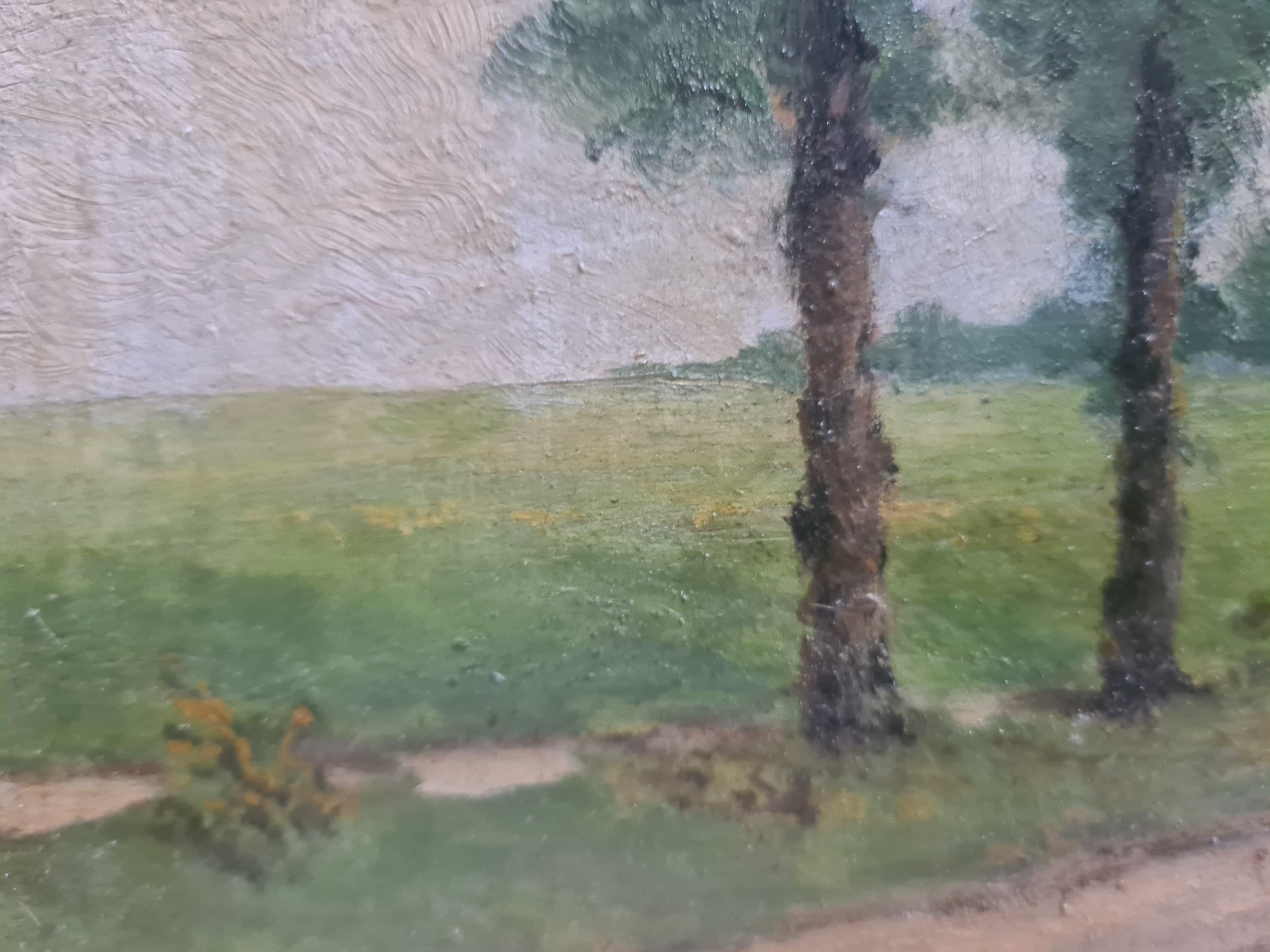 Paesaggio della Scuola di Barbizon, I pioppi. Olio su pannello di Wood. 3