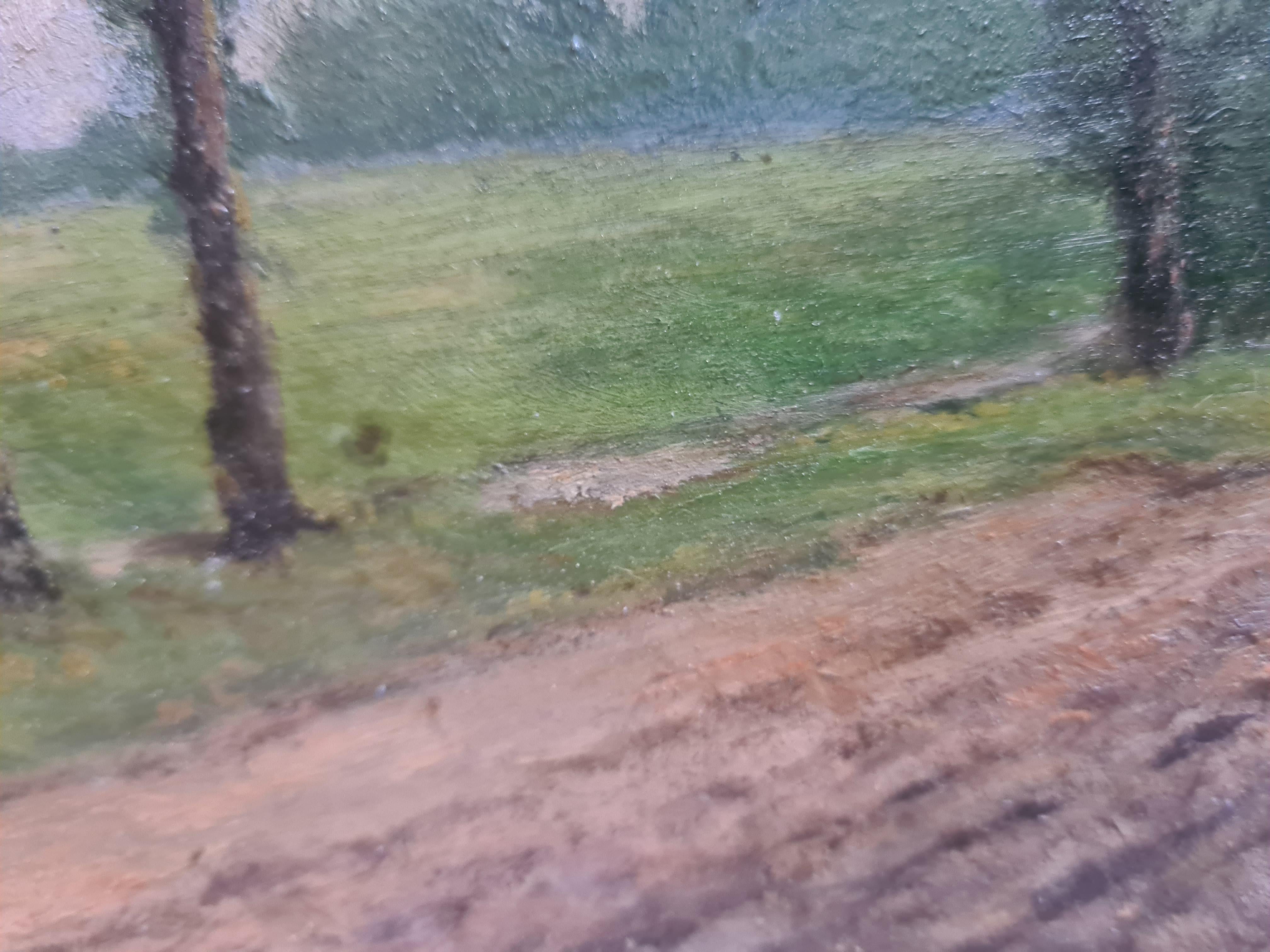 Paesaggio della Scuola di Barbizon, I pioppi. Olio su pannello di Wood. 4