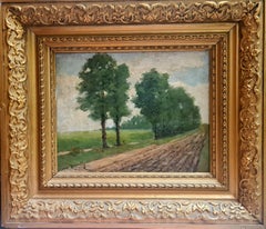 Paysage de l'école de Barbizon, Les arbres de peuplier. Huile sur panneau de bois.