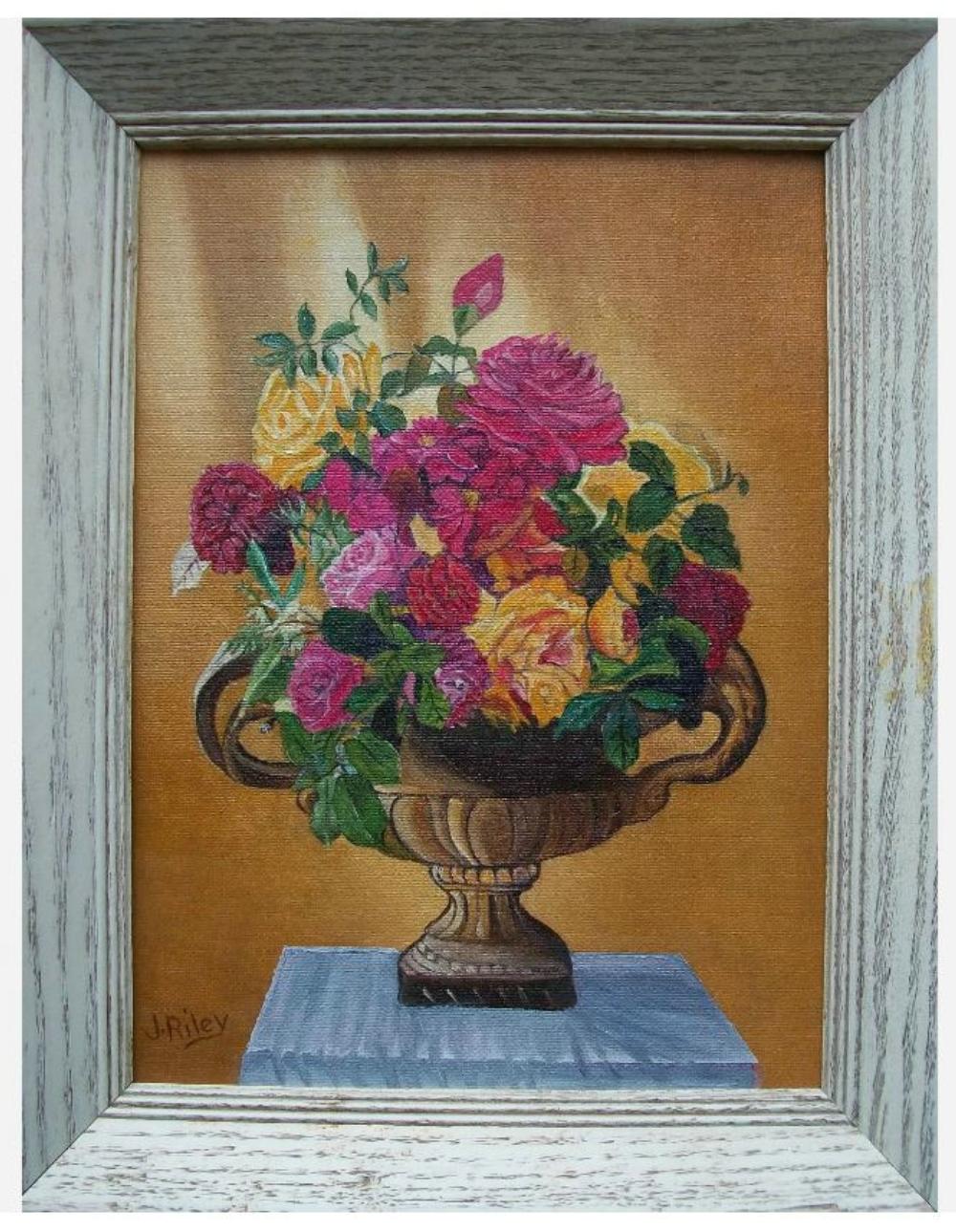 J. RILEY - Pintura Naturaleza Muerta Floral - Enmarcado - Canadá - Finales Siglo XX Pintado a mano en venta