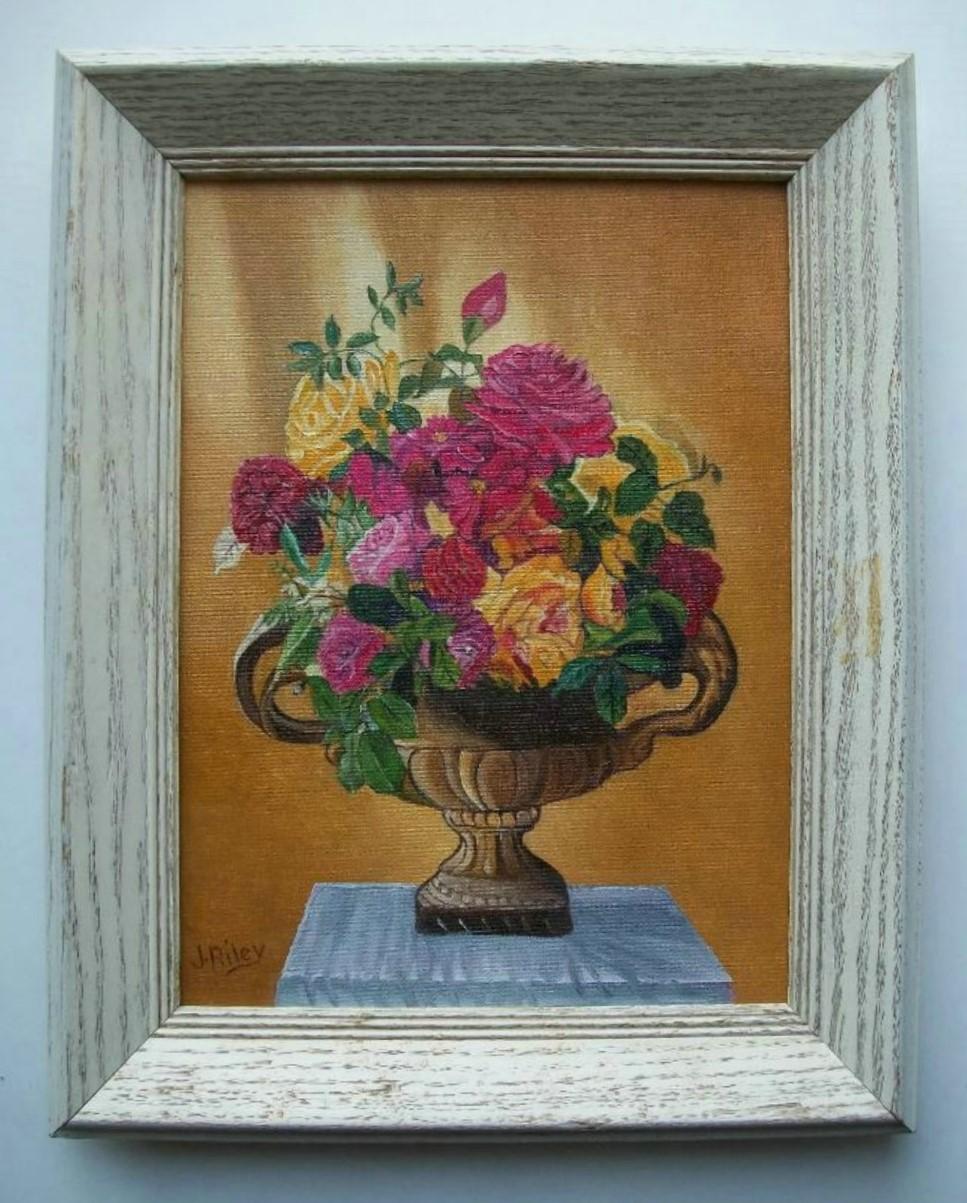 J. RILEY - Pintura Naturaleza Muerta Floral - Enmarcado - Canadá - Finales Siglo XX en Bueno estado para la venta en Chatham, ON