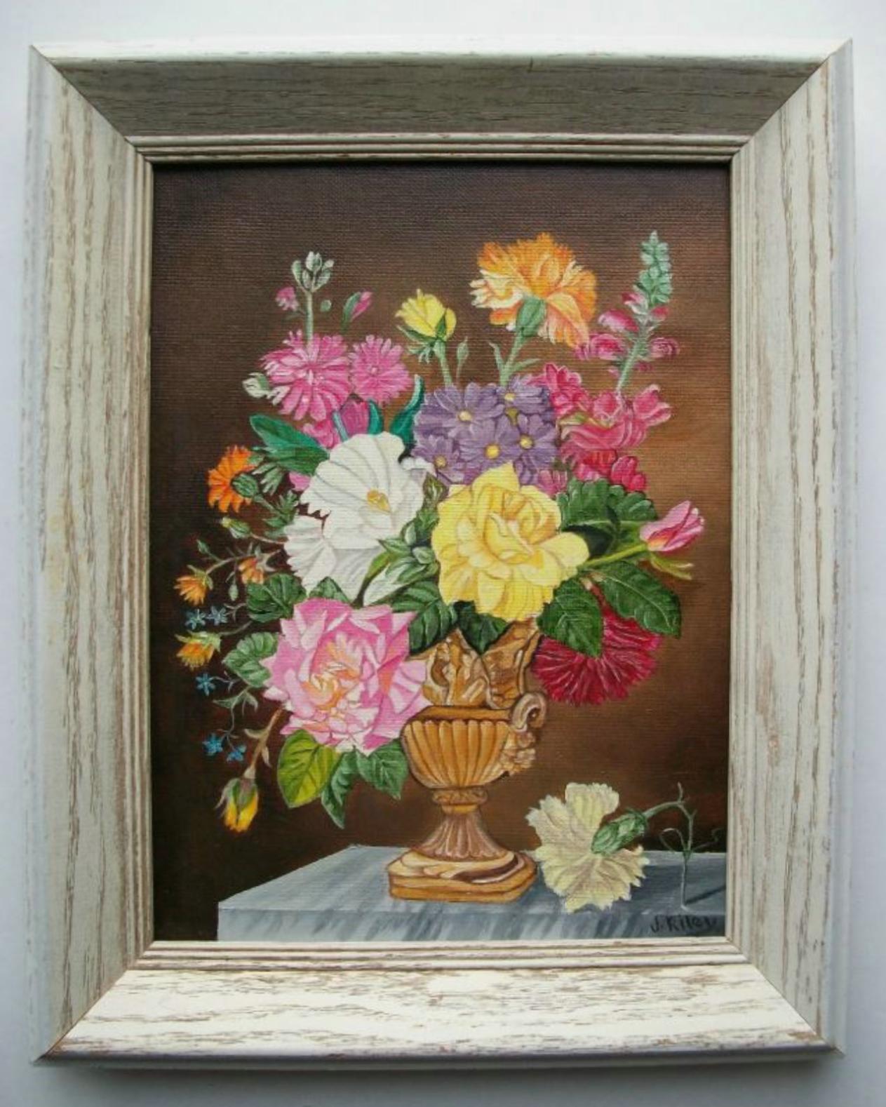 J. RILEY - Pintura de Arte Popular Naturaleza Muerta - Enmarcado - Canadá - Finales Siglo XX siglo XX en venta