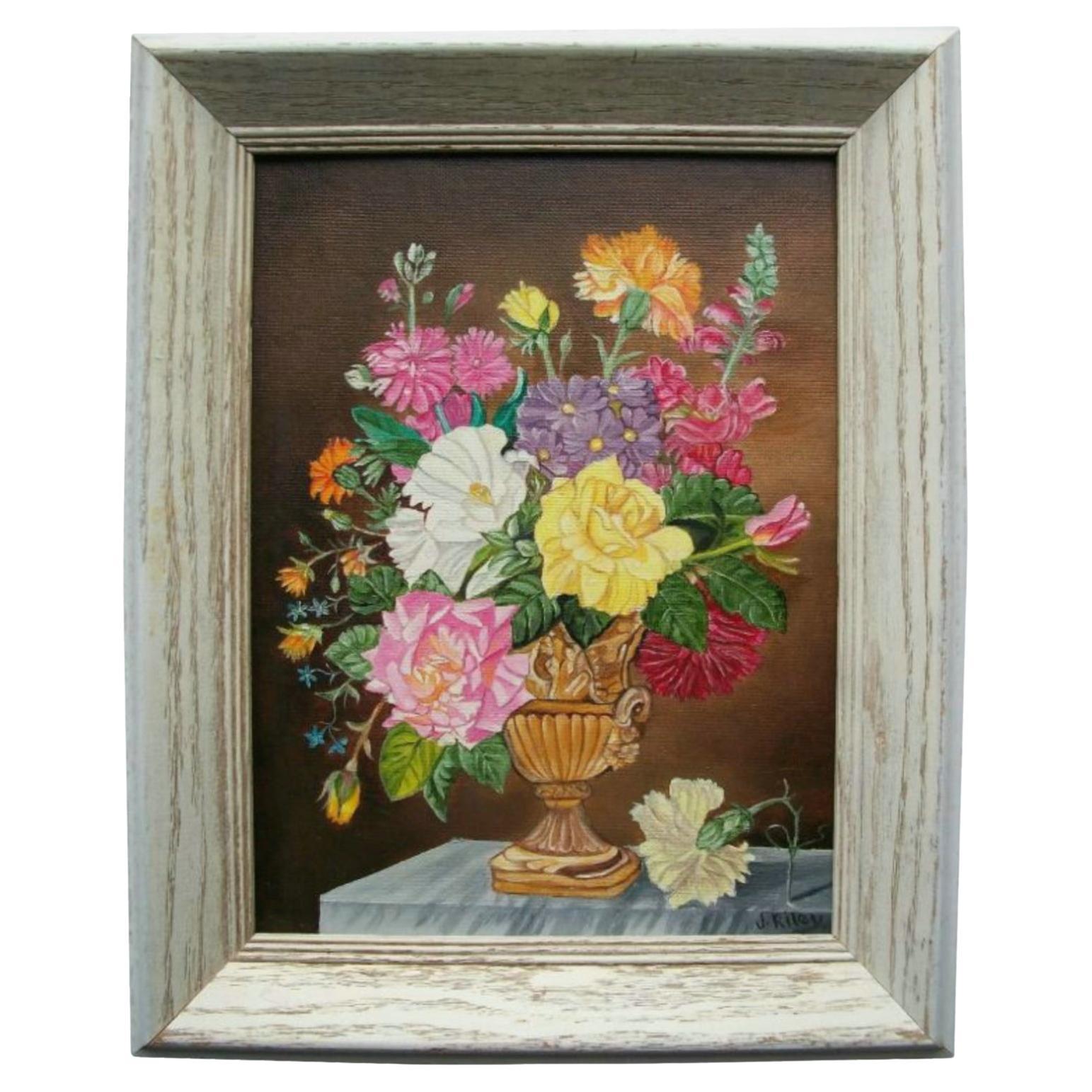 J. RILEY - Pintura de Arte Popular Naturaleza Muerta - Enmarcado - Canadá - Finales Siglo XX en venta
