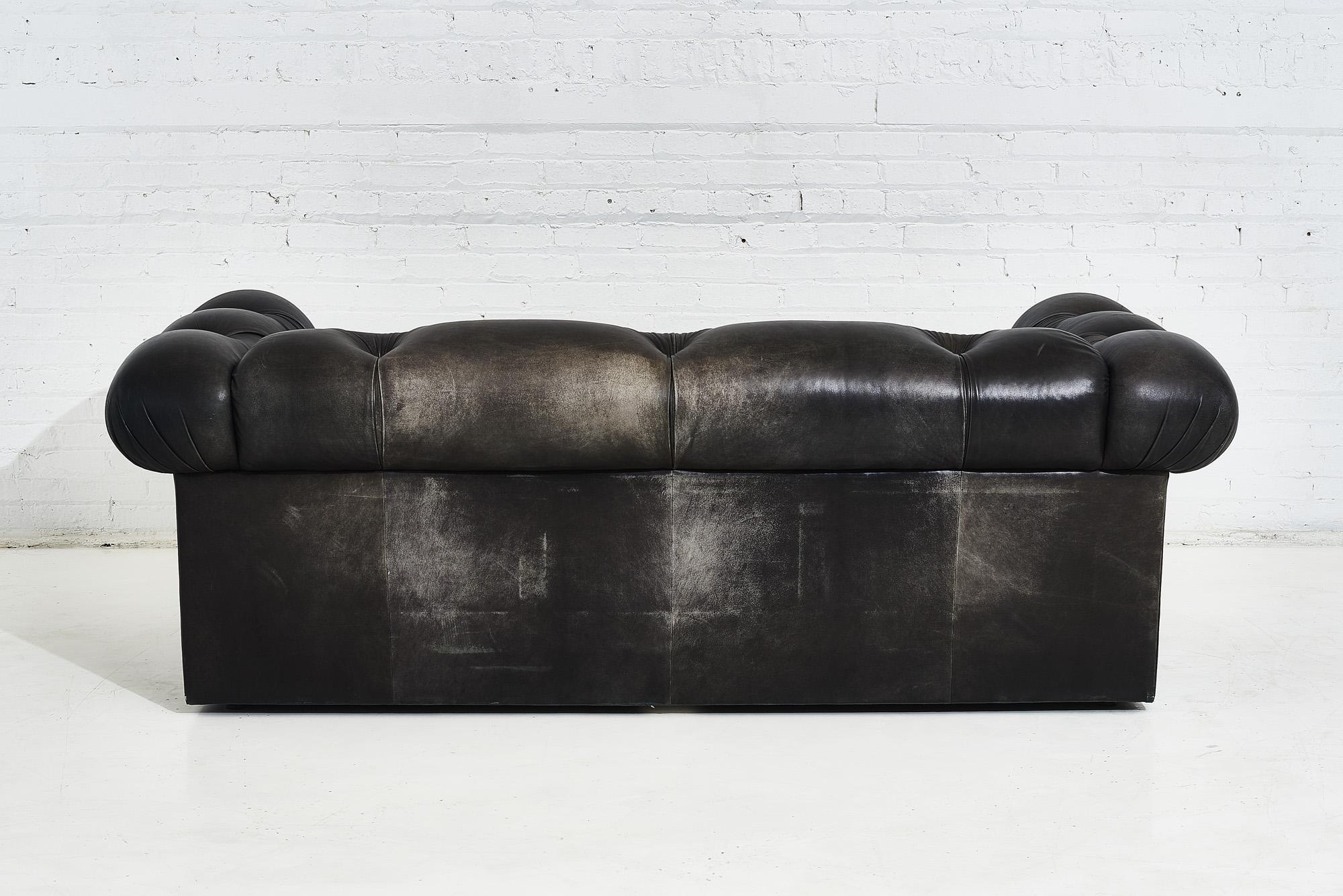 J Robert Scott Black Leather Chesterfield Tufted Sofa 5