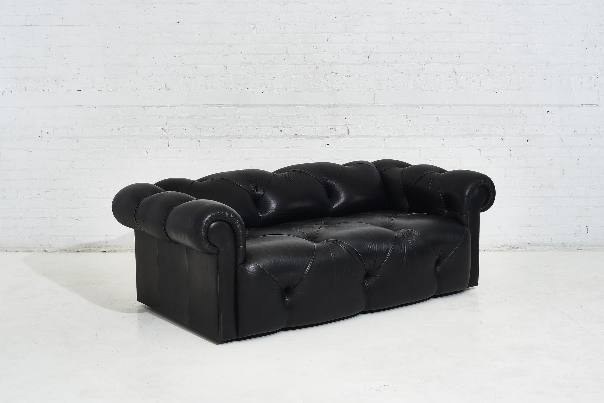 Modern J Robert Scott Black Leather Chesterfield Tufted Sofa