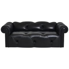 J Robert Scott Black Leather Chesterfield Tufted Sofa