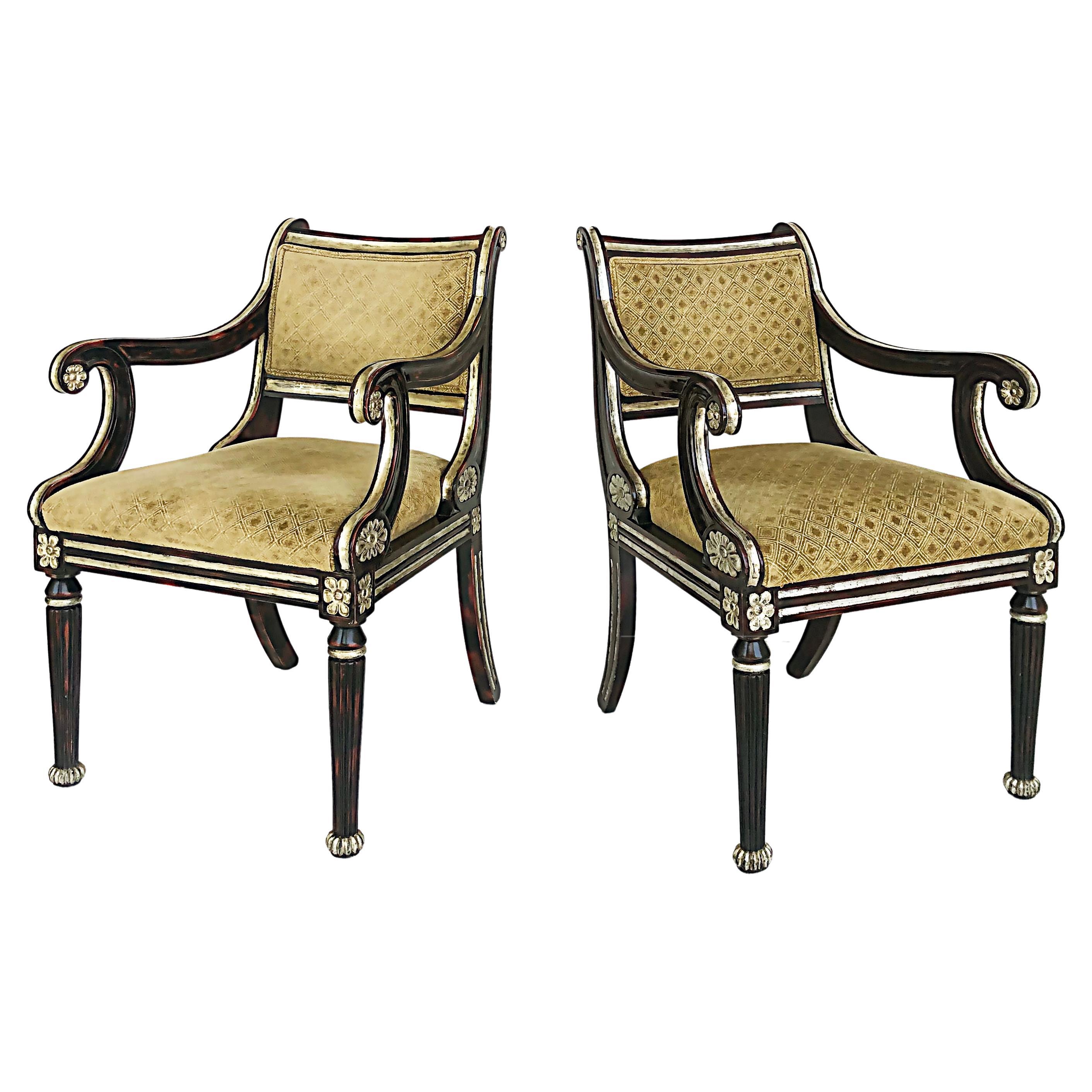  J. Robert Scott Mahogany and Silver Leaf Arm Chairs, Pair