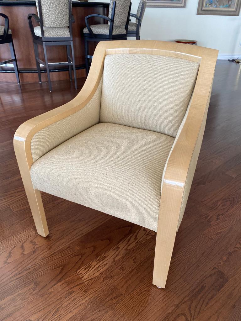 J. Robert Scott Modern wooden armchair designed by Sally Sirken Lewis for style and comfort, top quality material From an Estate on Park Avenue.