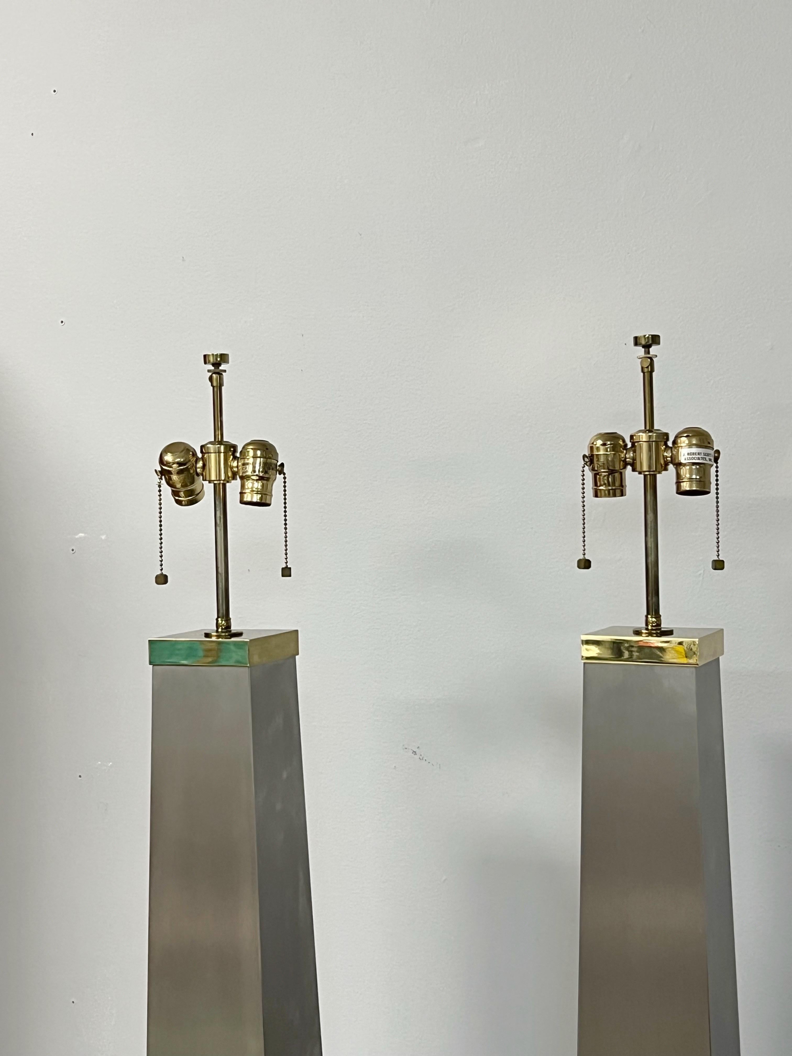 J Robert Scott Pair of Iconic Lithic Brushed Steel and Brass Floor Lamps 7