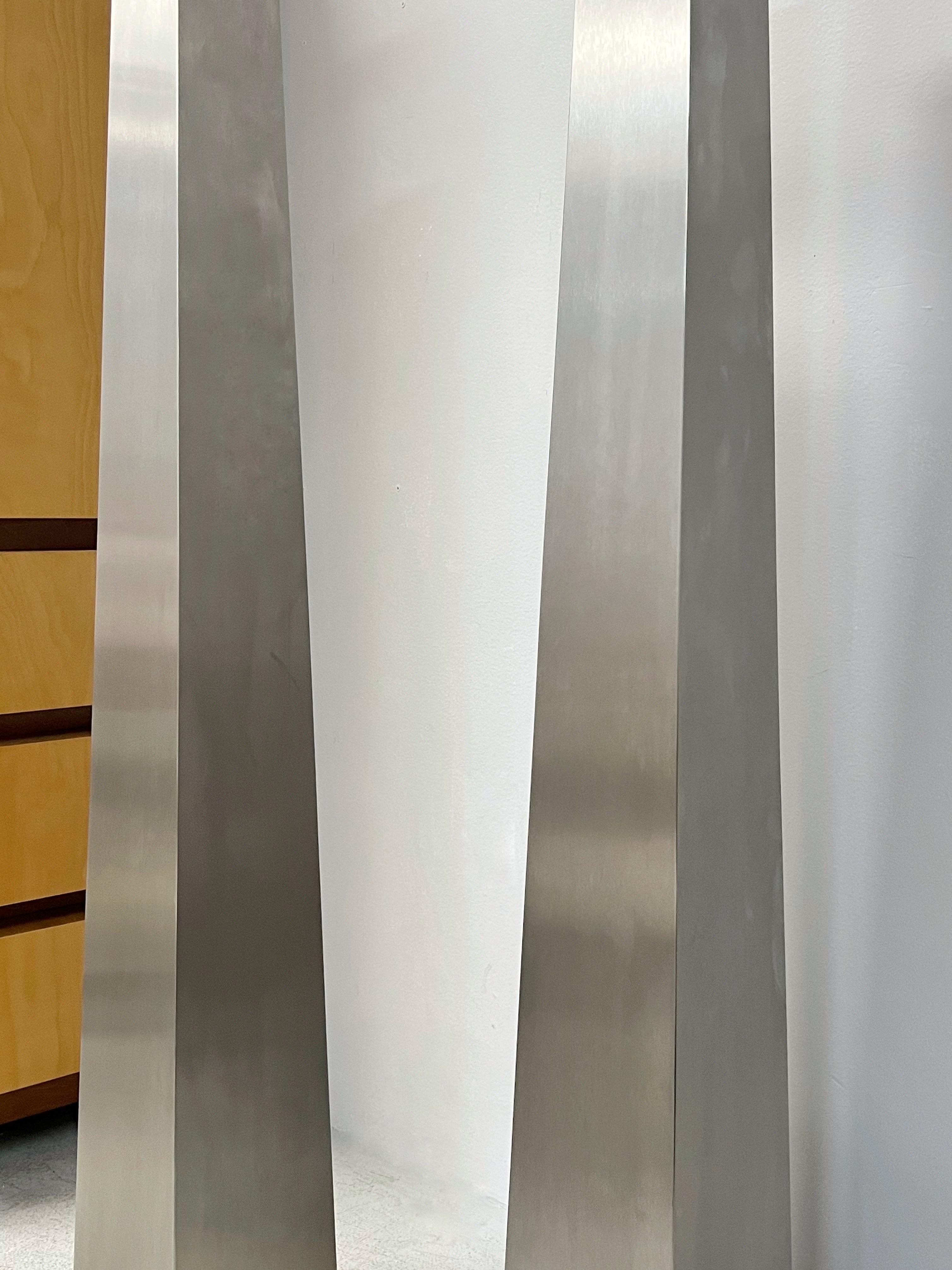 J Robert Scott Pair of Iconic Lithic Brushed Steel and Brass Floor Lamps In Good Condition In Miami, FL