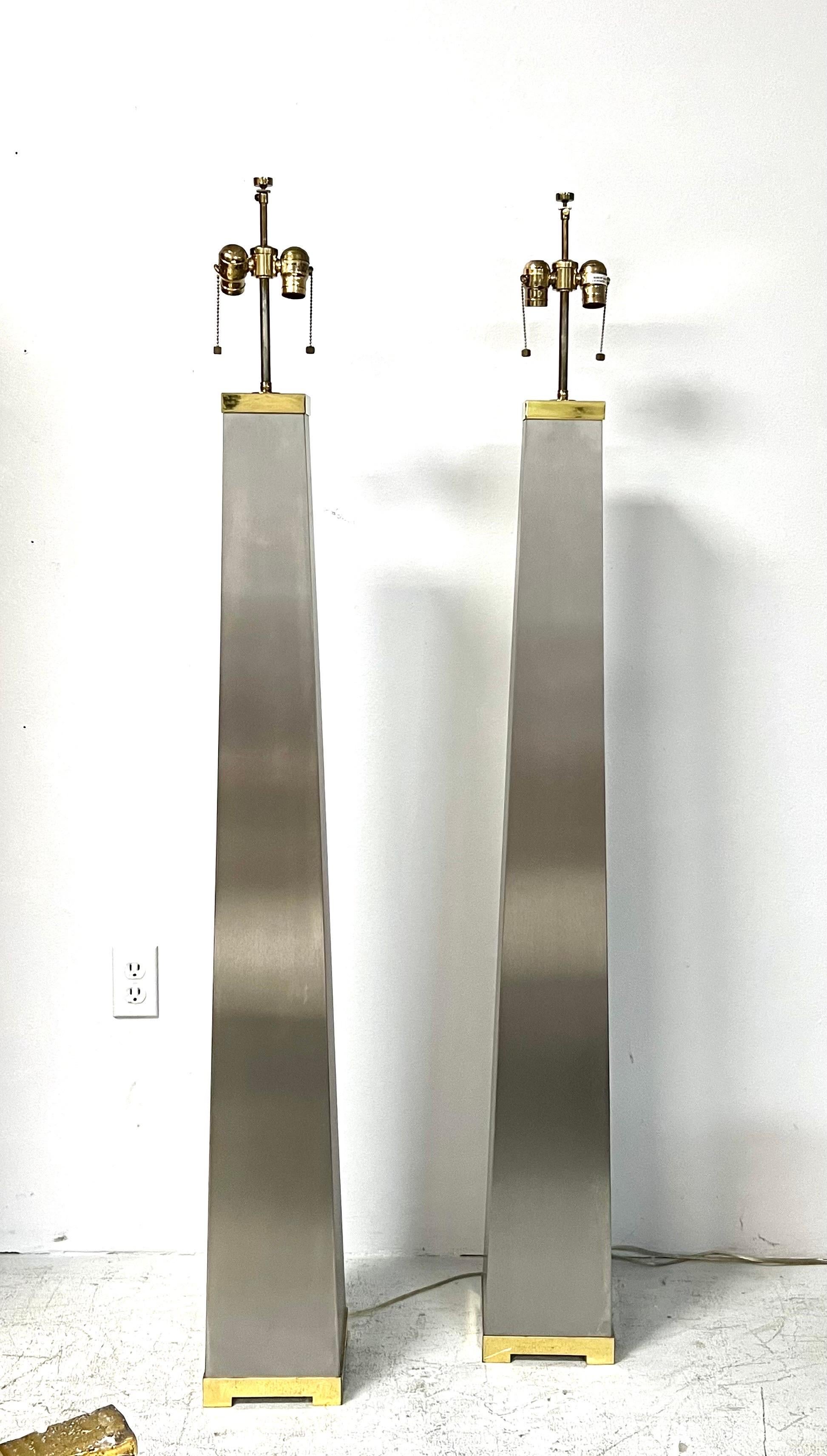 Late 20th Century J Robert Scott Pair of Iconic Lithic Brushed Steel and Brass Floor Lamps