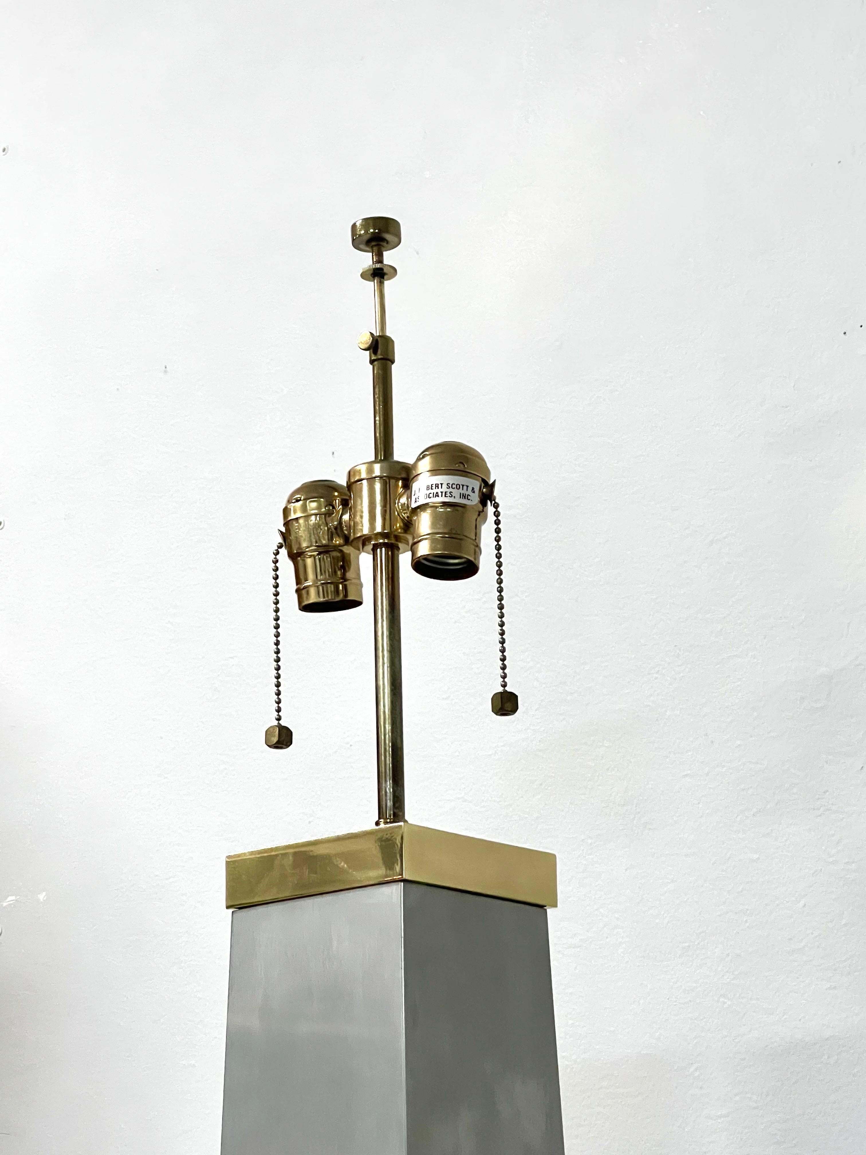 J Robert Scott Pair of Iconic Lithic Brushed Steel and Brass Floor Lamps 4