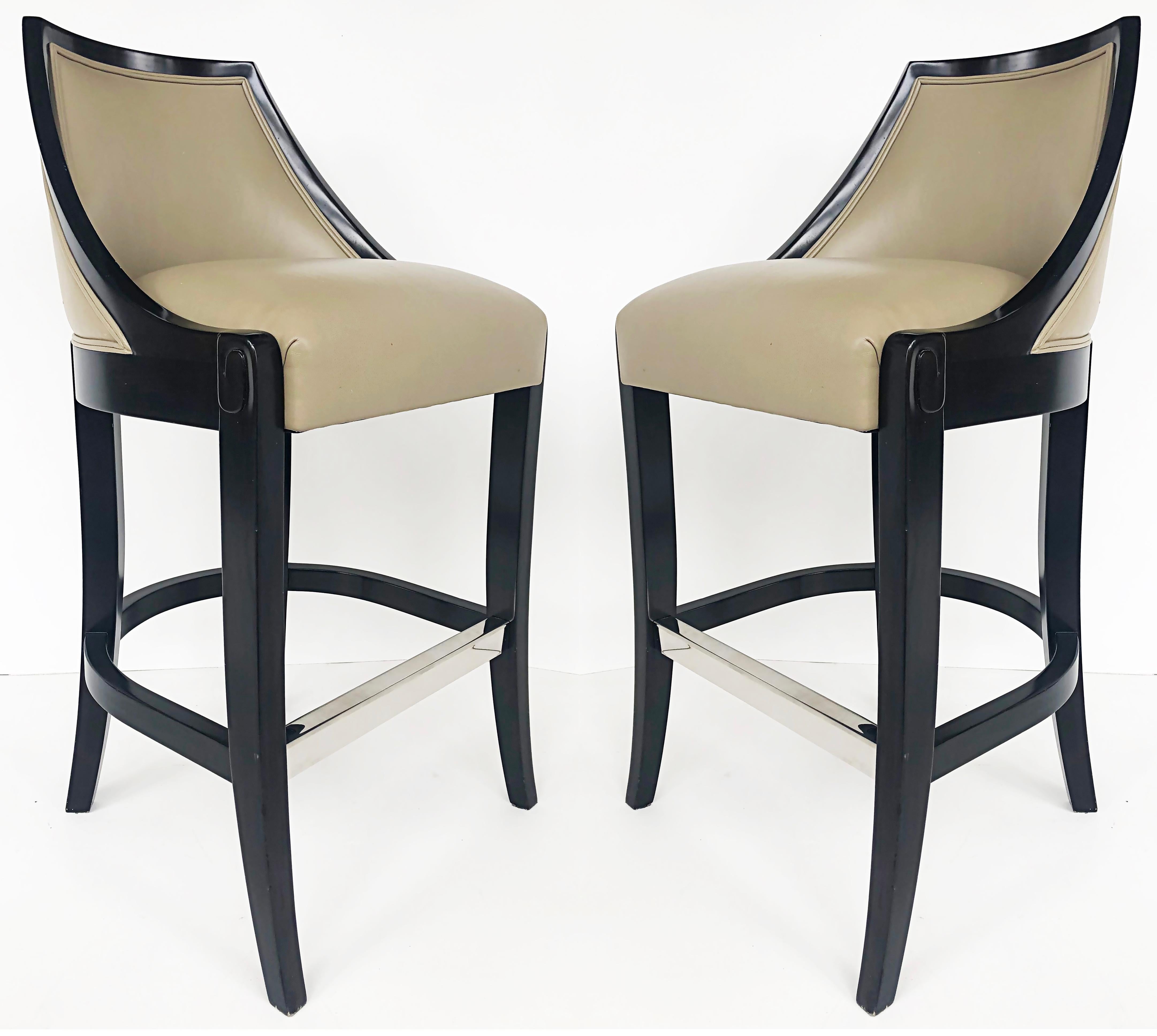 J. Robert Scott Roma Bar Stools in Black Lacquered and Goose Down, Pair 4