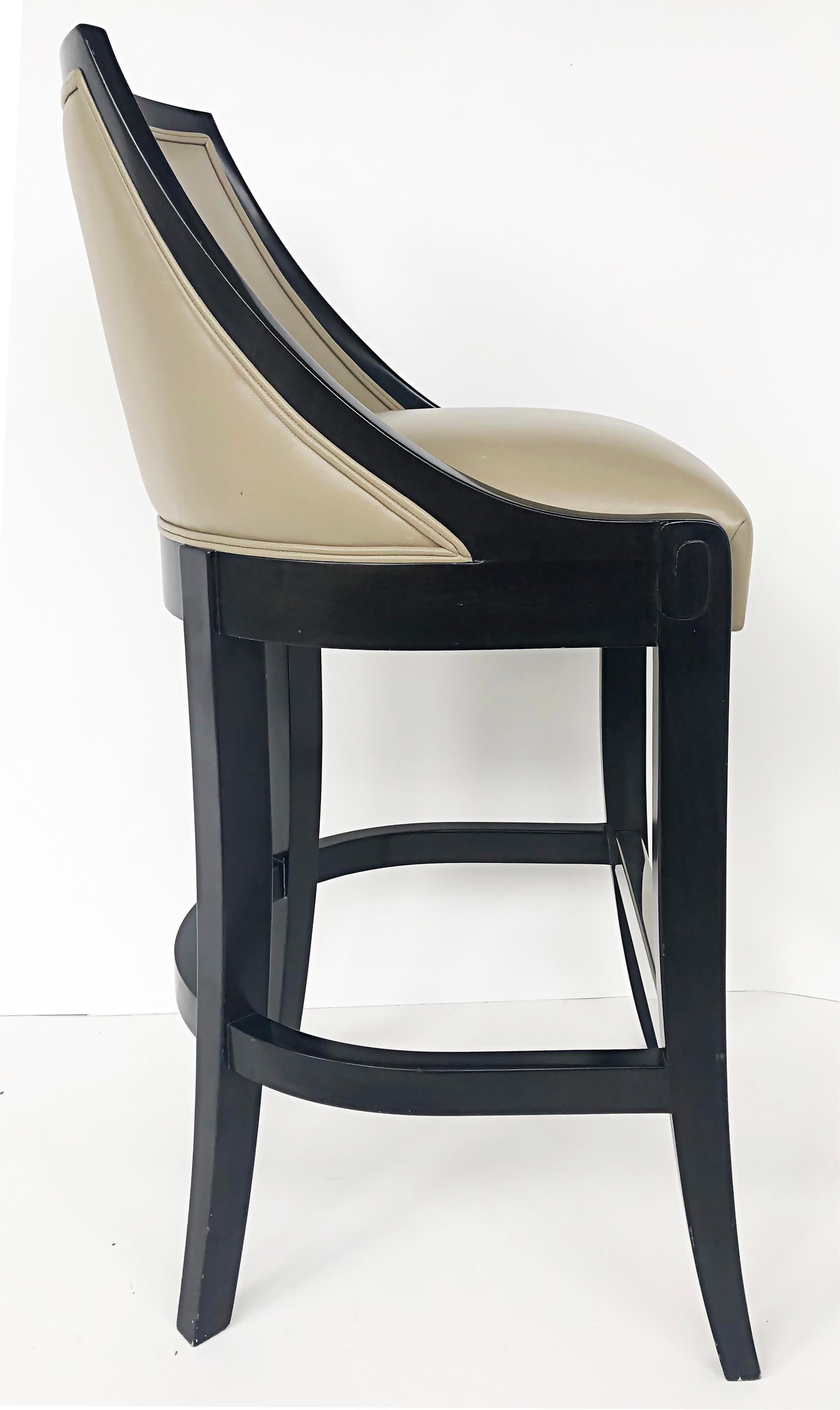 J. Robert Scott Roma Bar Stools in Black Lacquered and Goose Down, Pair In Good Condition In Miami, FL