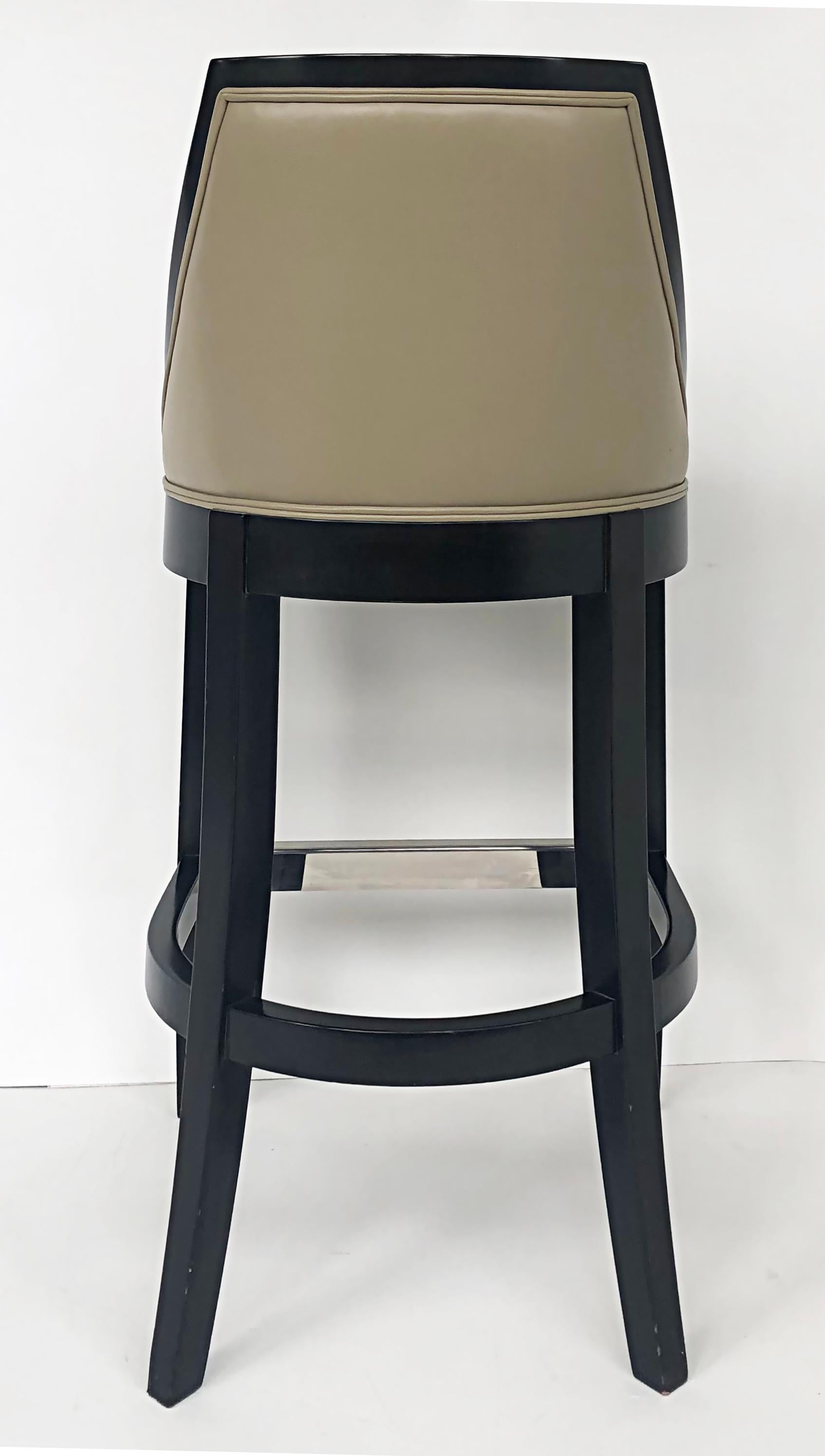 Wood J. Robert Scott Roma Bar Stools in Black Lacquered and Goose Down, Pair