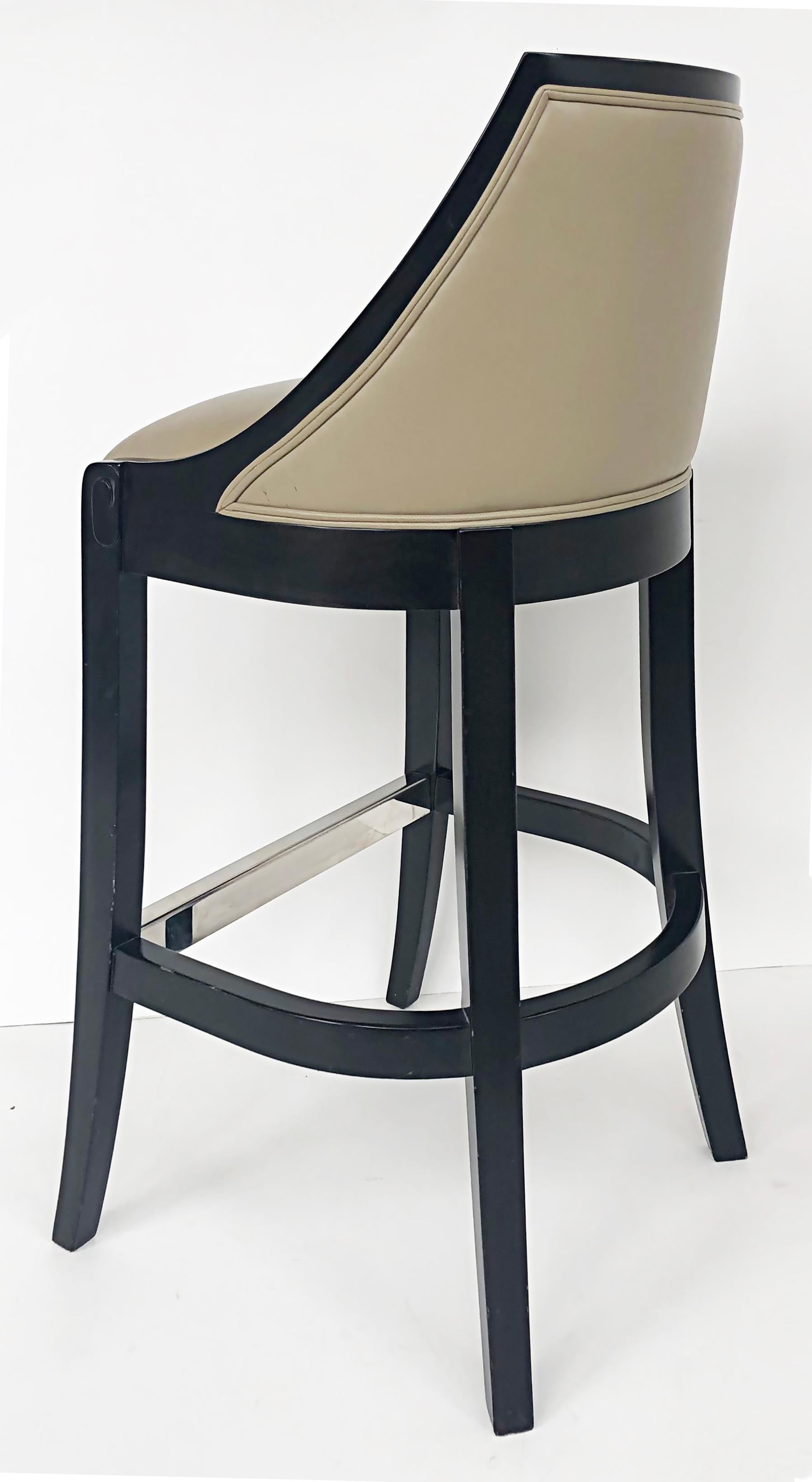 J. Robert Scott Roma Bar Stools in Black Lacquered and Goose Down, Pair 1