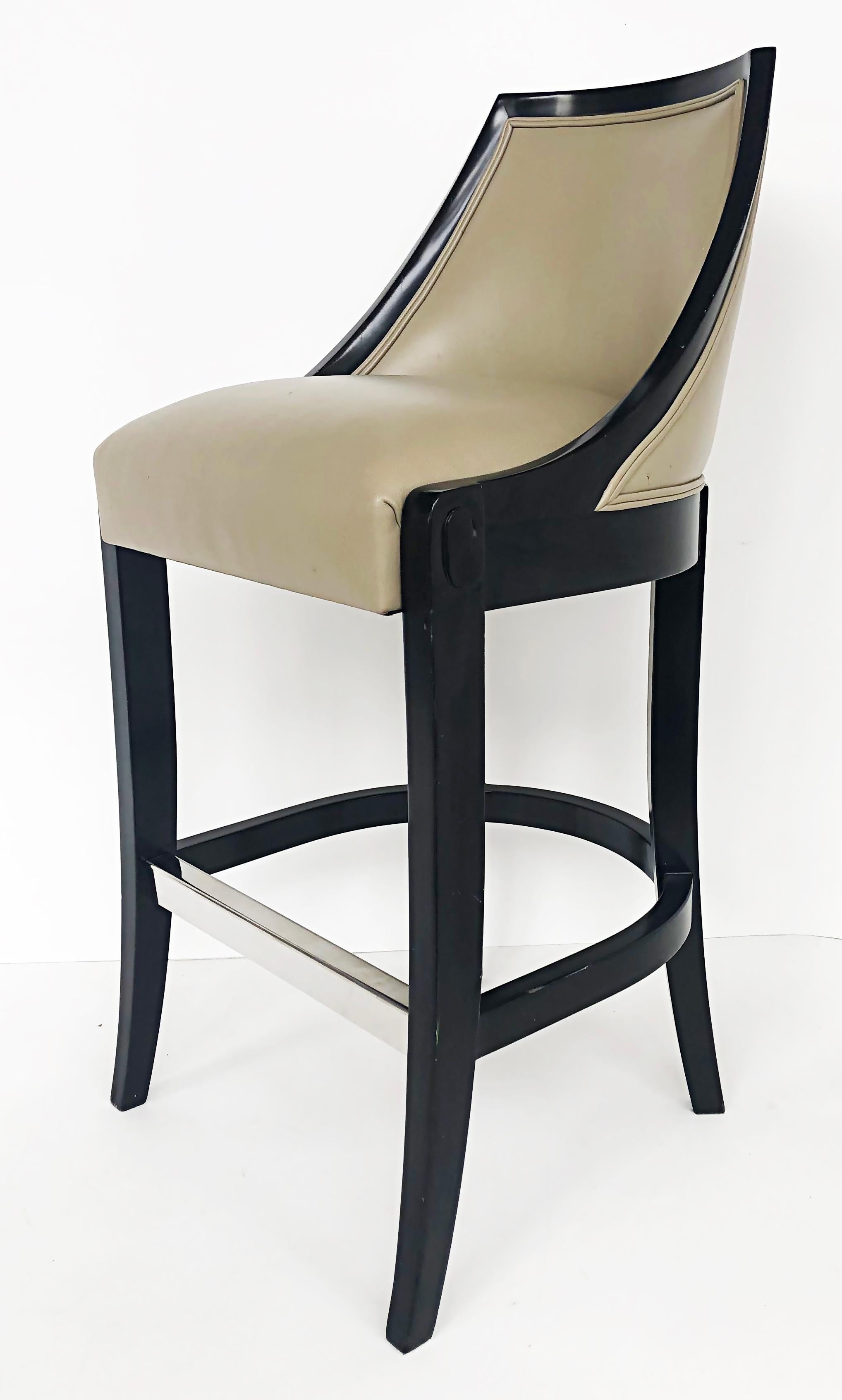 J. Robert Scott Roma Bar Stools in Black Lacquered and Goose Down, Pair 3