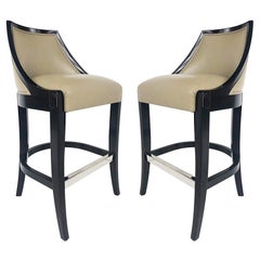 J. Robert Scott Roma Bar Stools in Black Lacquered and Goose Down, Pair