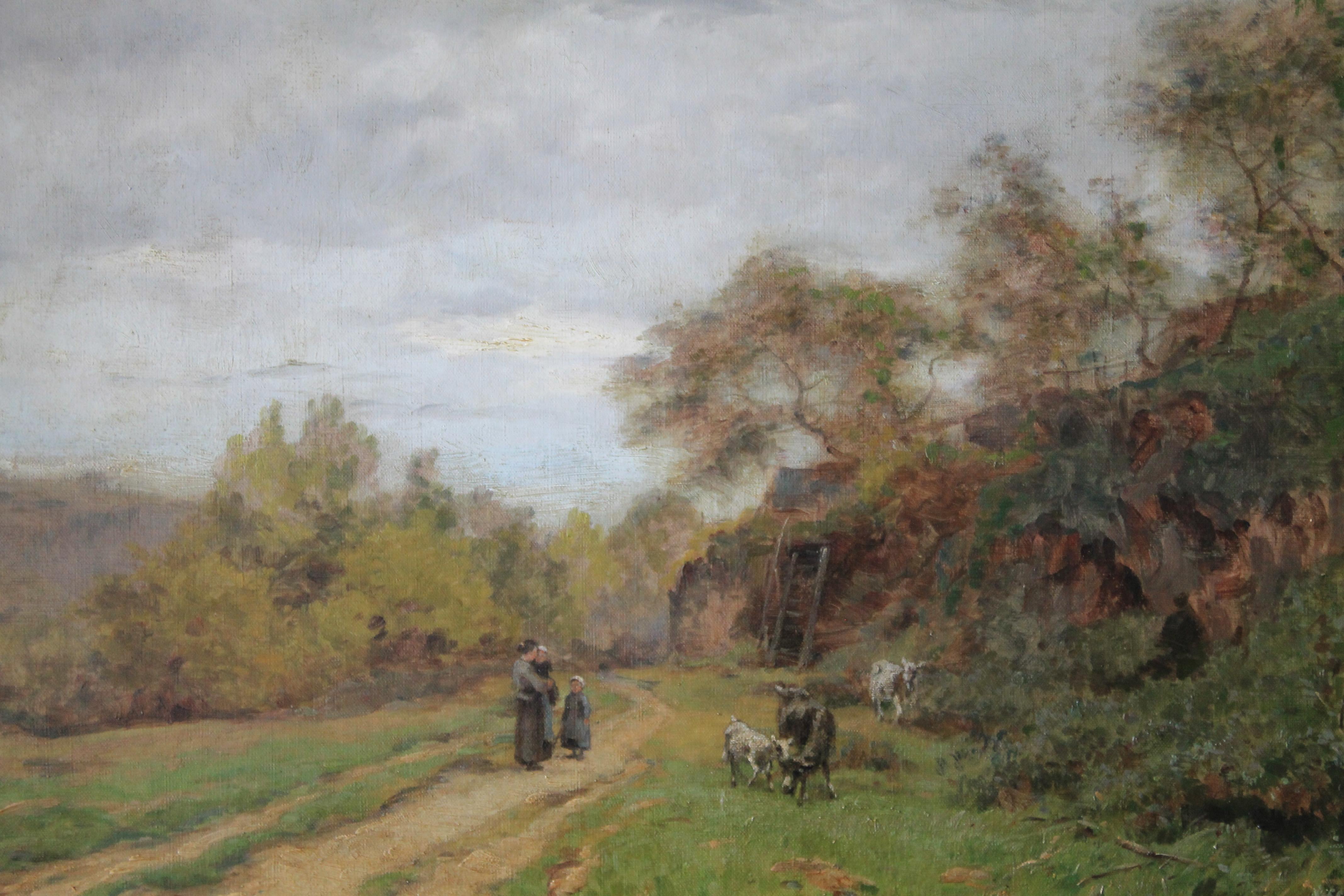 Antique French Barbizon Landscape oil painting by J Roberts 1896 2