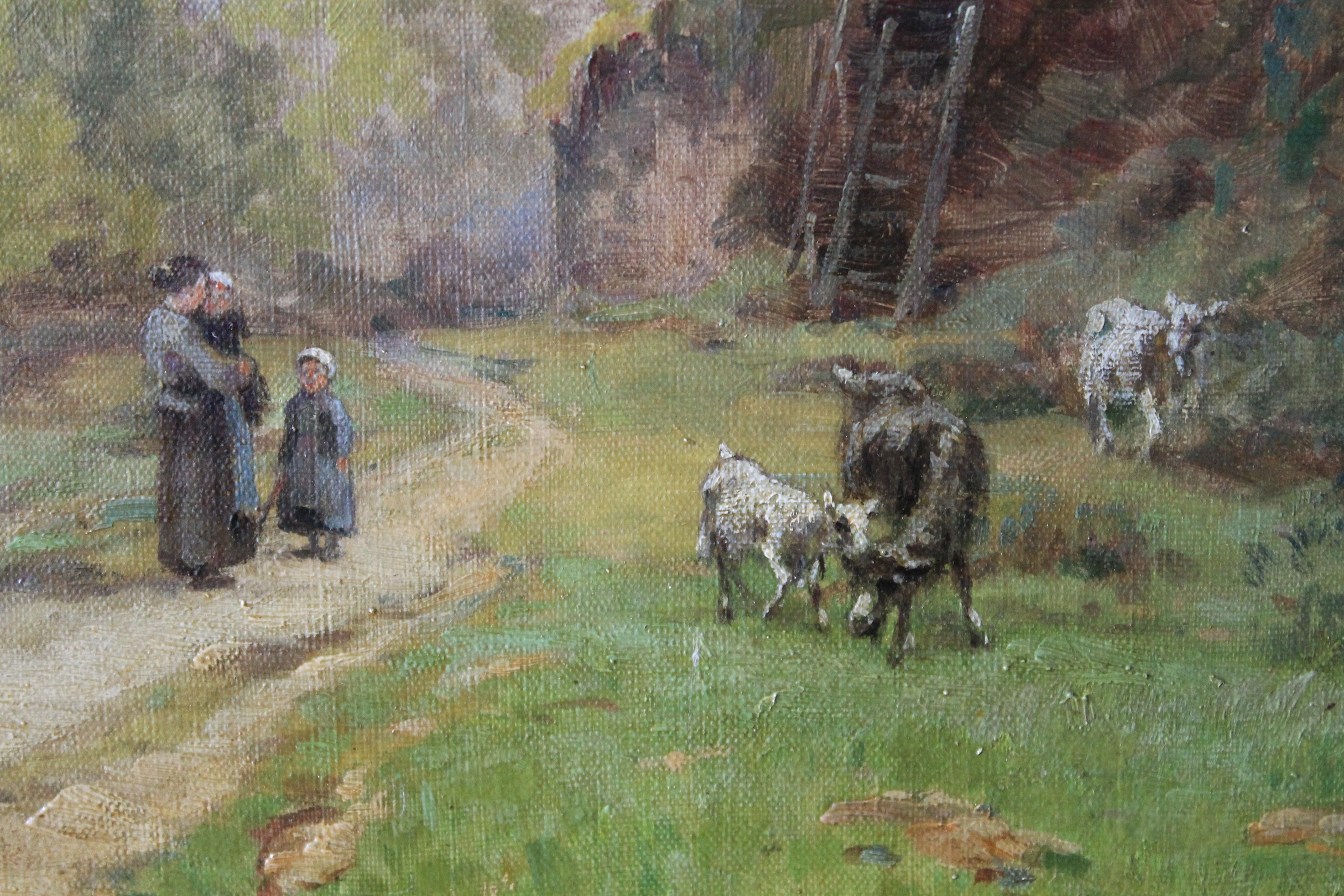 Antique French Barbizon Landscape oil painting by J Roberts 1896 4