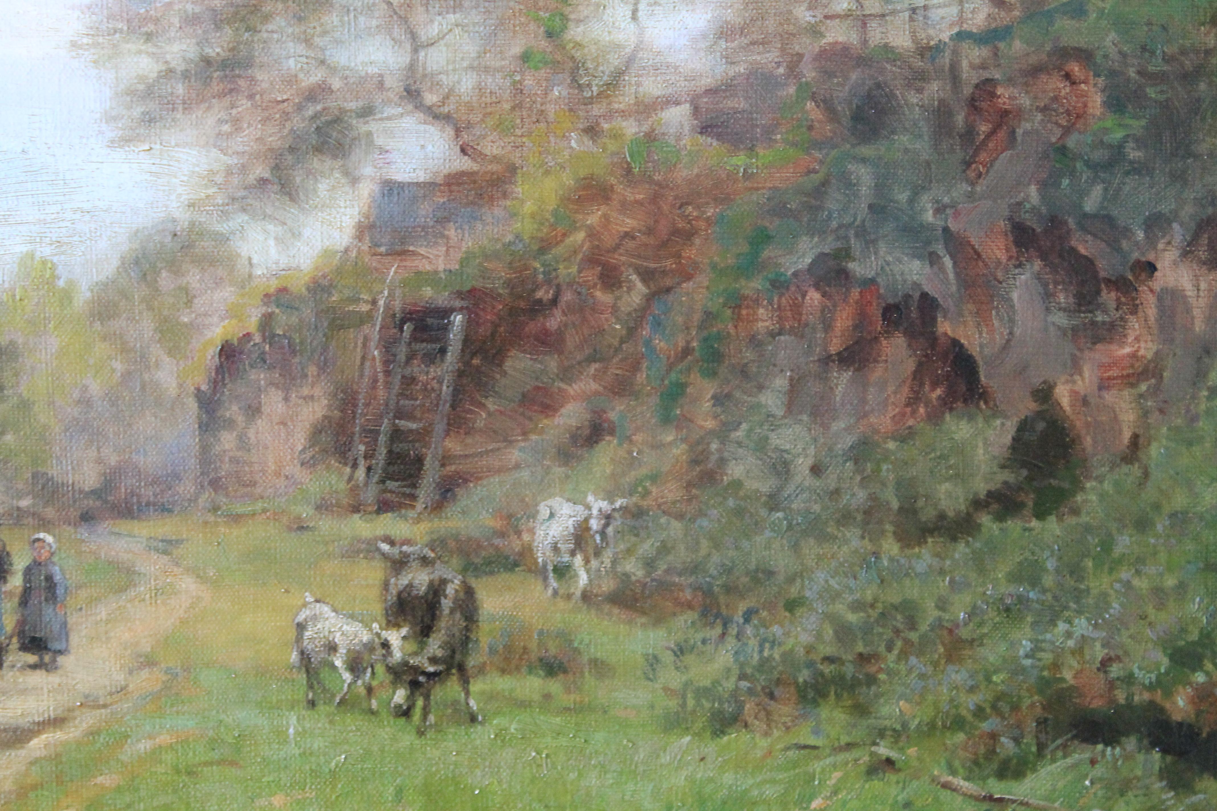 Antique French Barbizon Landscape oil painting by J Roberts 1896 5