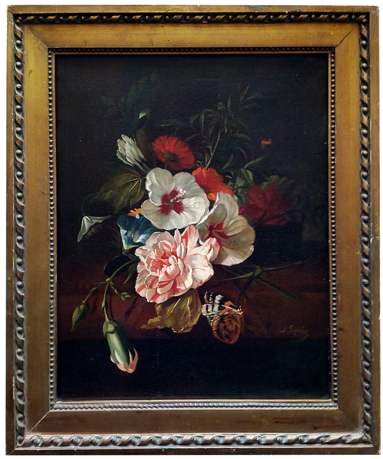 FLOWERS – Italienisches Stillleben Öl auf Leinwand Gemälde, J. Robis